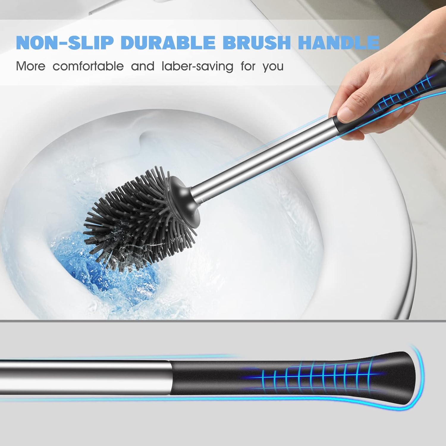 HAMITOR Toilet Brush Holder Set with Curved Bristles