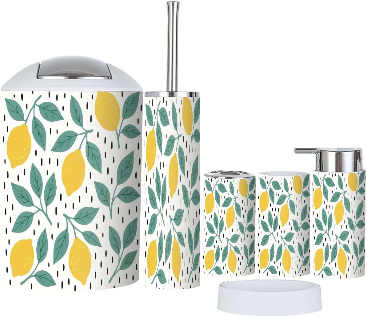 Bathroom Accessory Set 6 Piece Boho Design Lemon Print