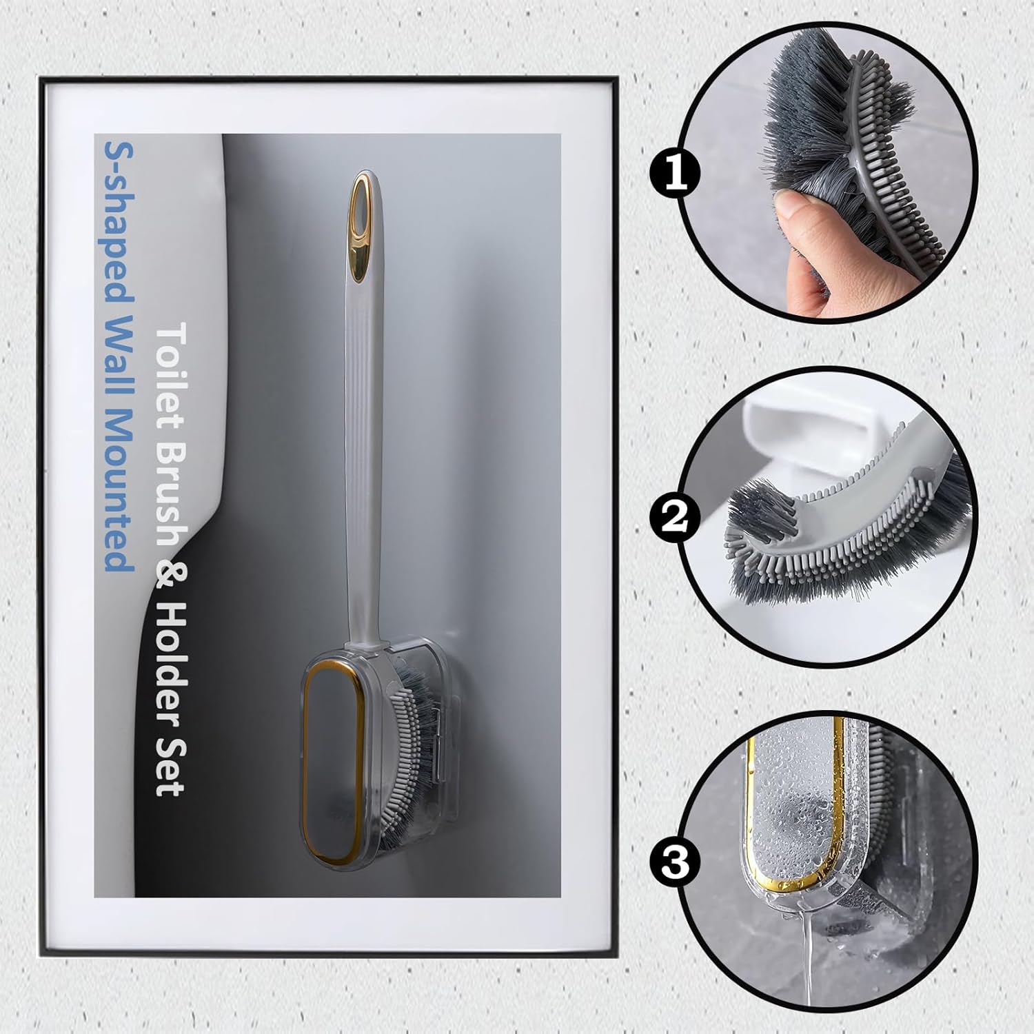 NEWBOVIK Under-Rim Toilet Brush with Holder Set