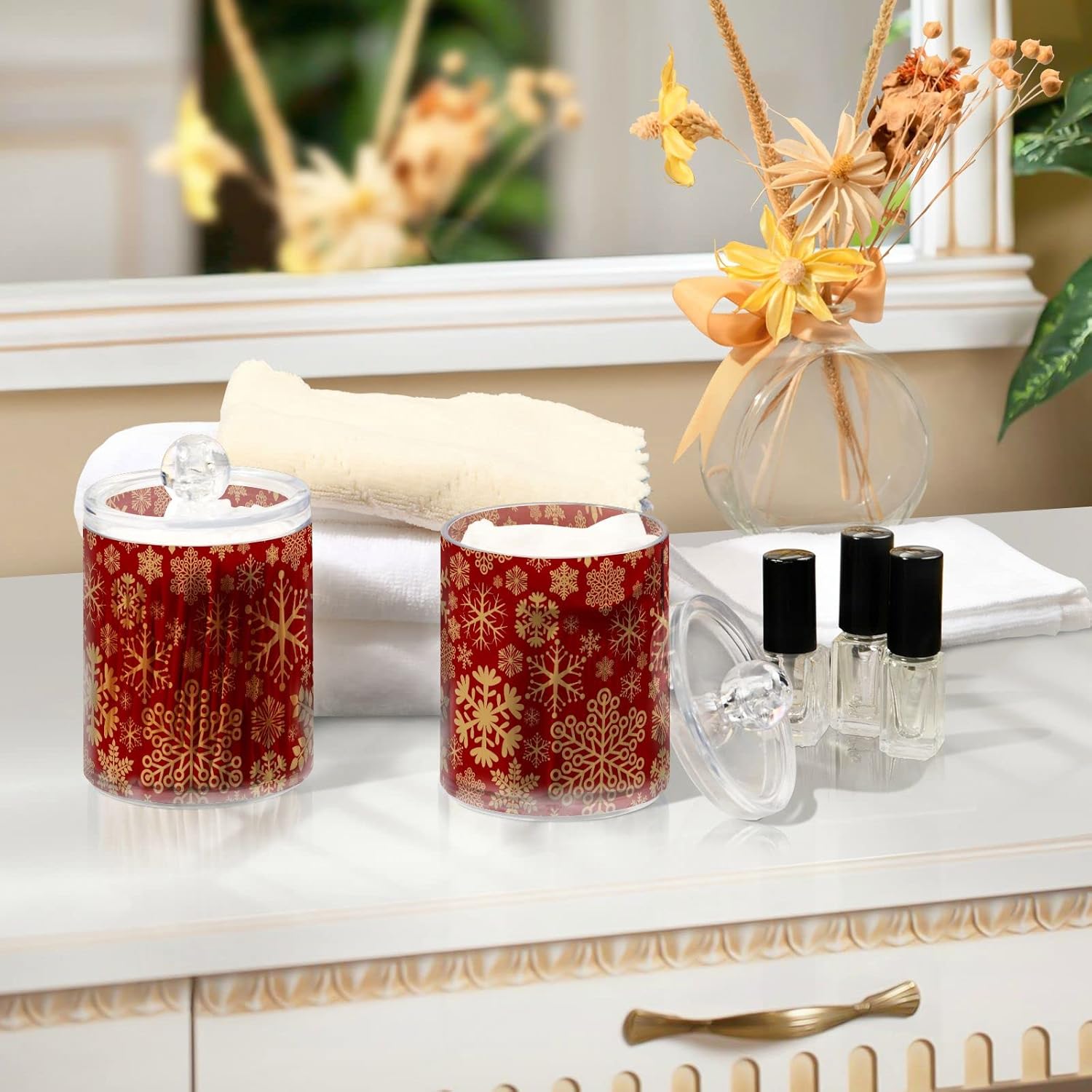 GEDAKO Qtip Holder with Lid Set Clear Glass Canister