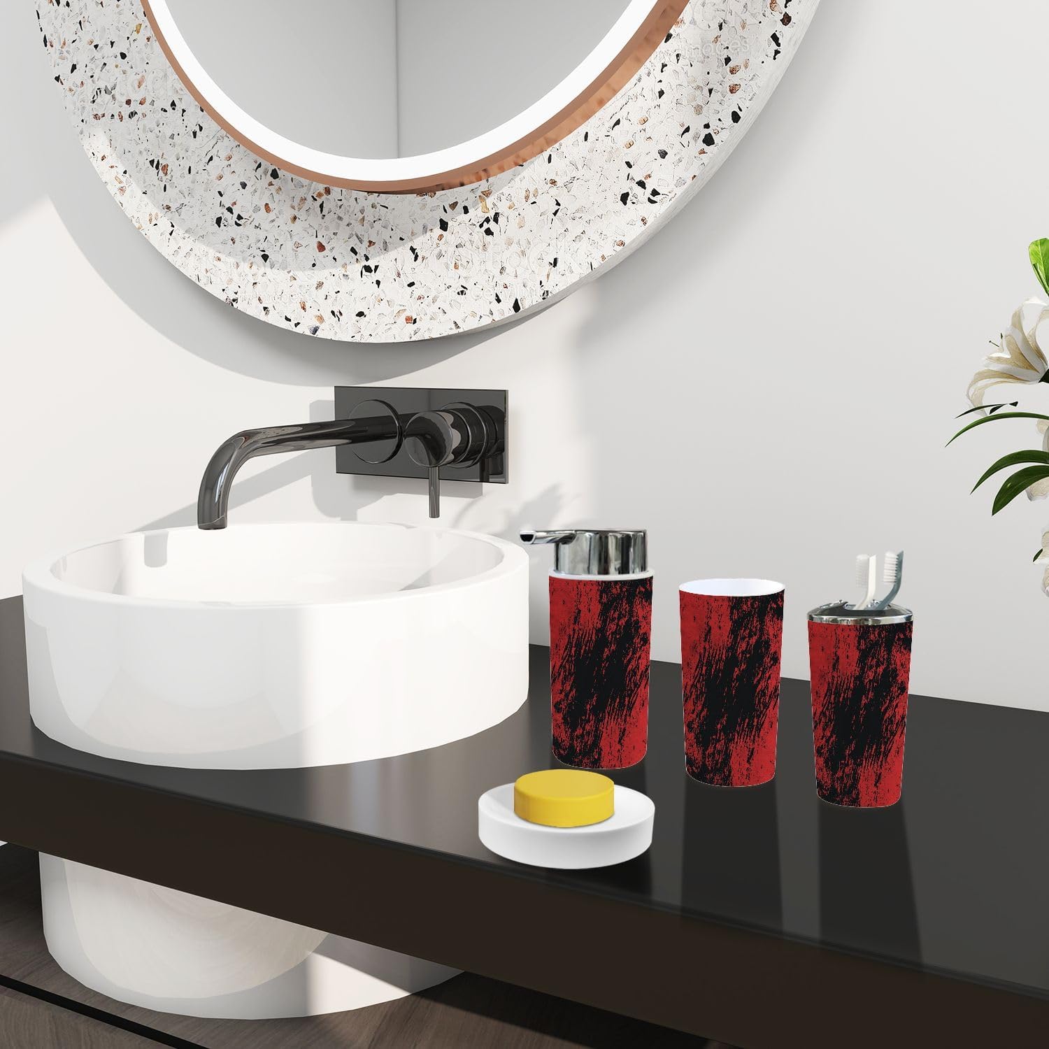TRANQDEHOM 6-Piece Bathroom Accessory Set with Marble Texture