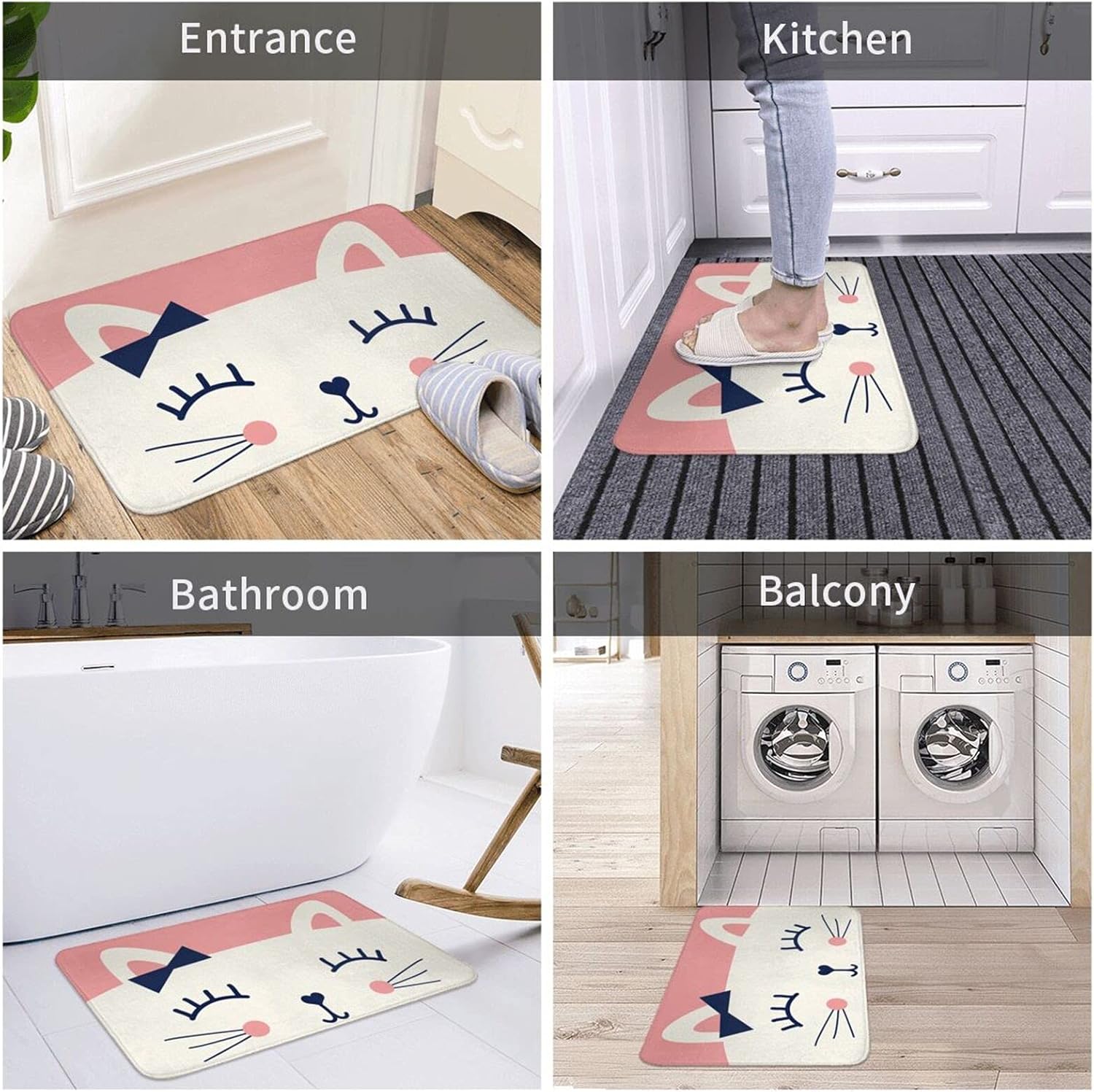 Cute Cat Bath Mat with Funny Design and Non-Slip Backing