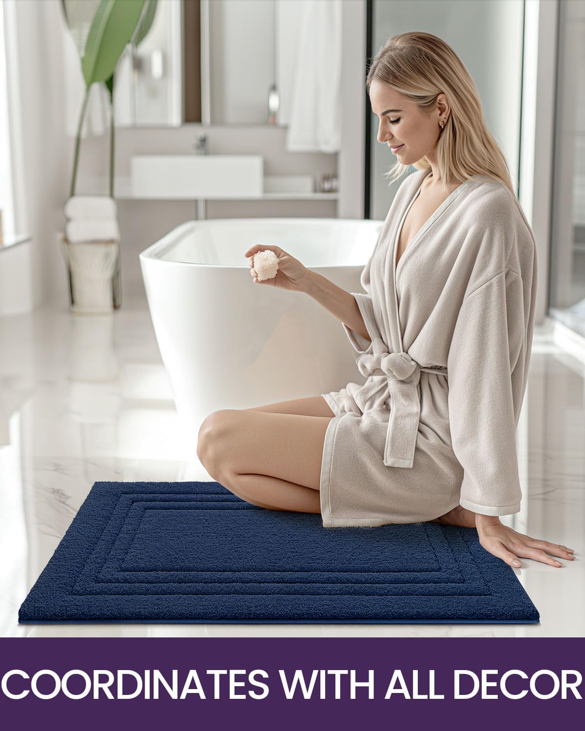DEXI Navy Bathroom Rug Mat 36x24 Non Slip