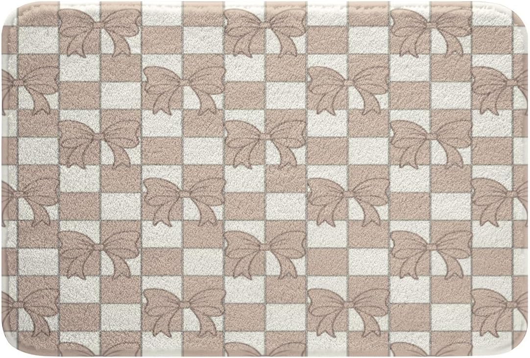 Light Pink Checkered Kids Door Mat Non Slip Bath Rug