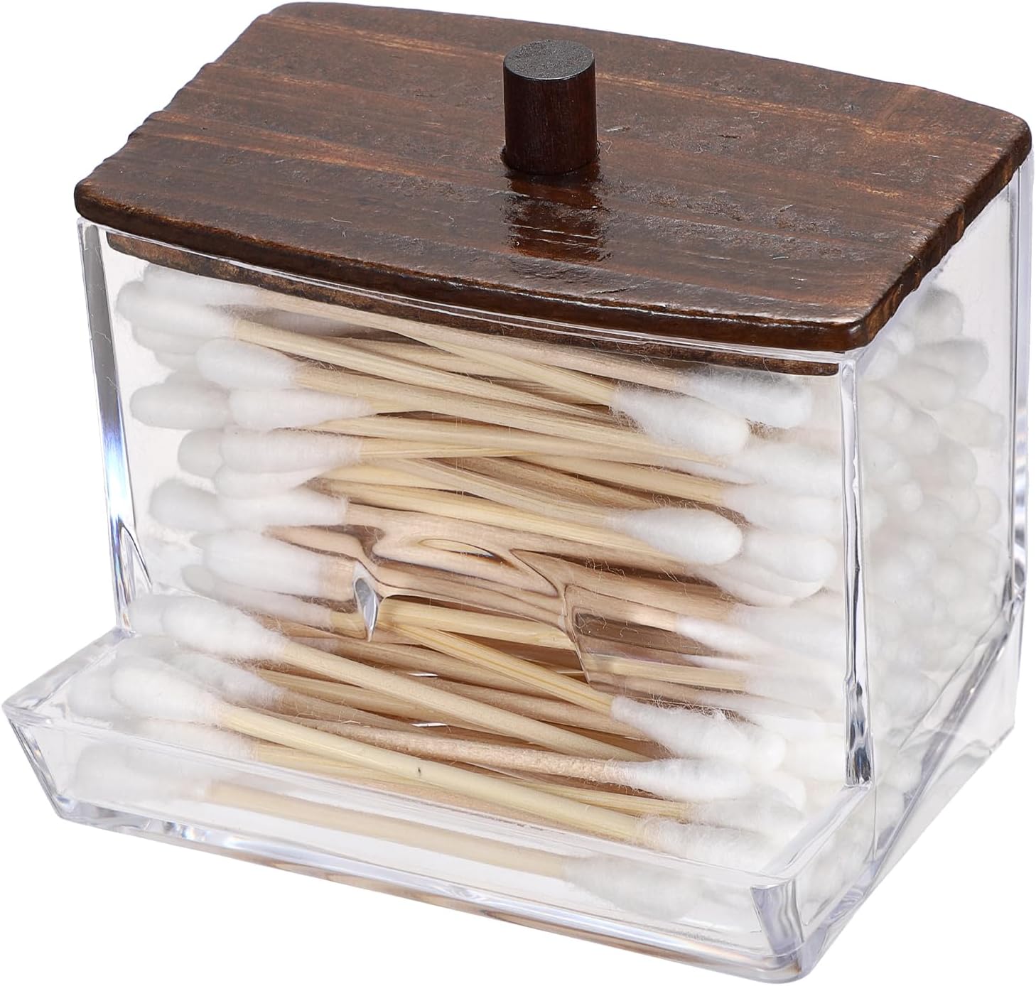 Hipiwe Clear Acrylic Q-Tip Holder with Wood Lid