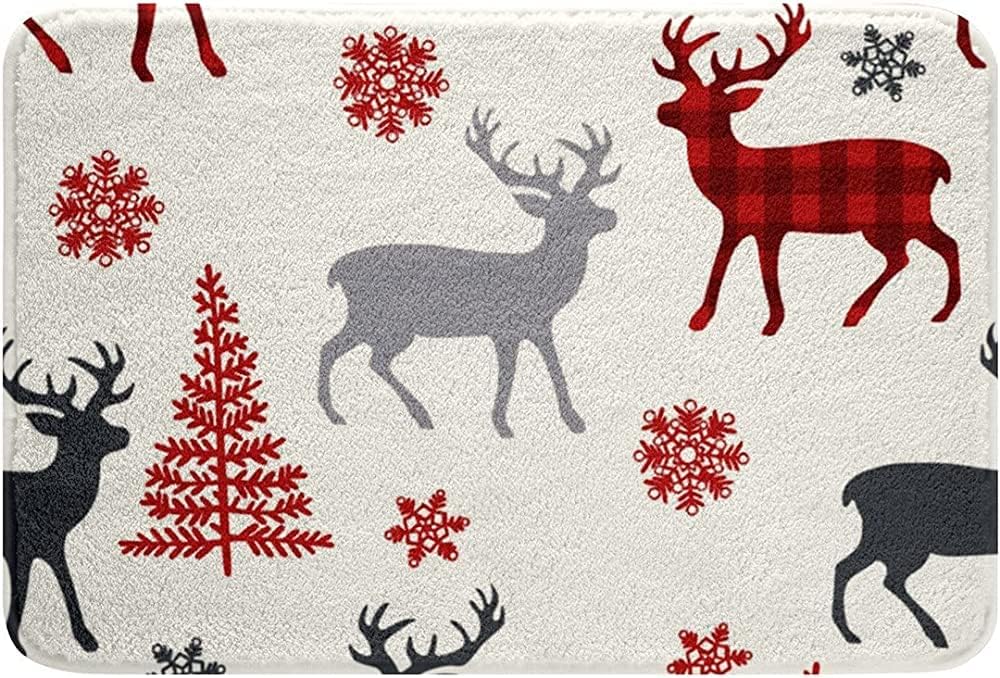 Christmas Deer Bath Mat - 16x24 Non Slip Plush Entryway Mat