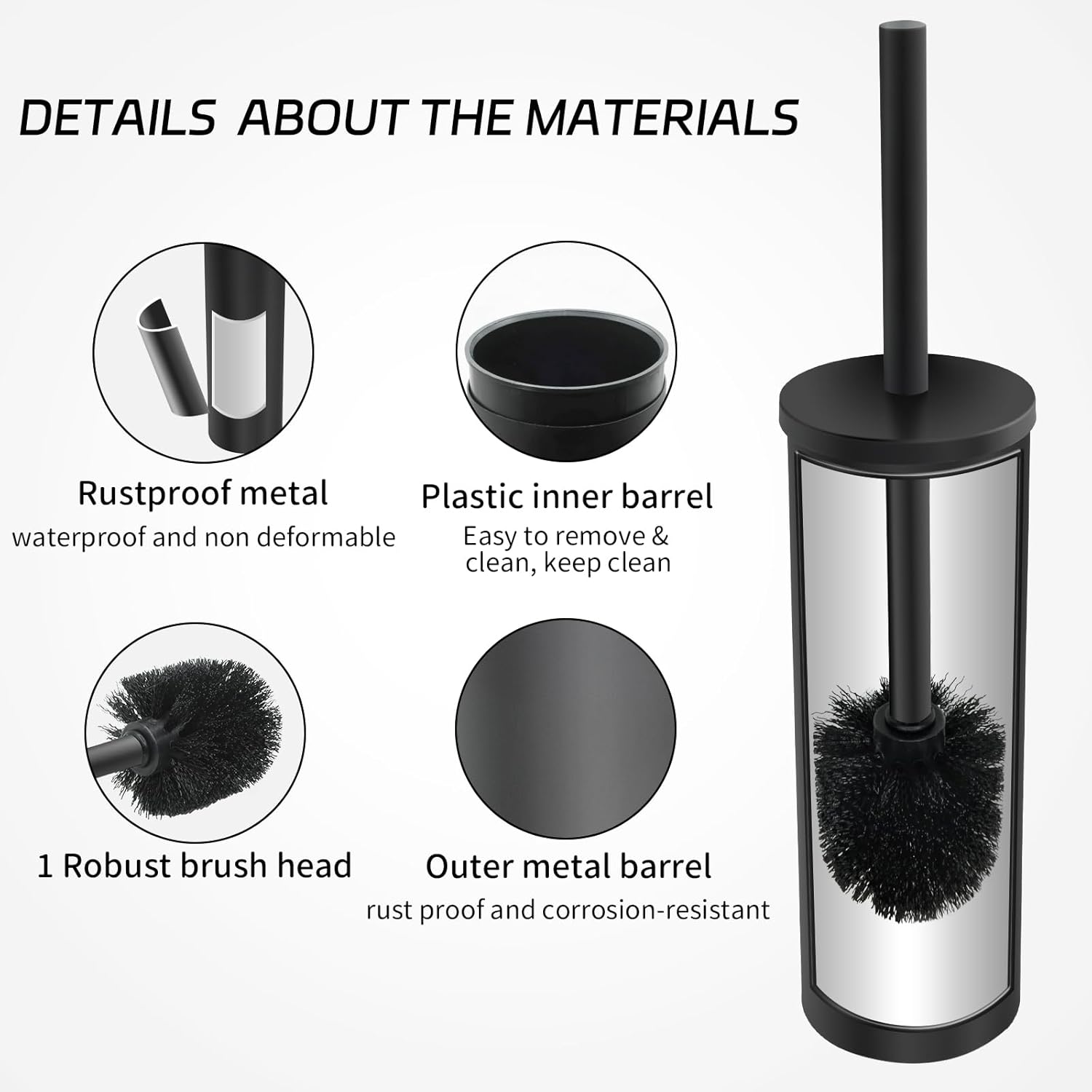 ZGELIN Stainless Steel Toilet Brush with Holder 1 Black
