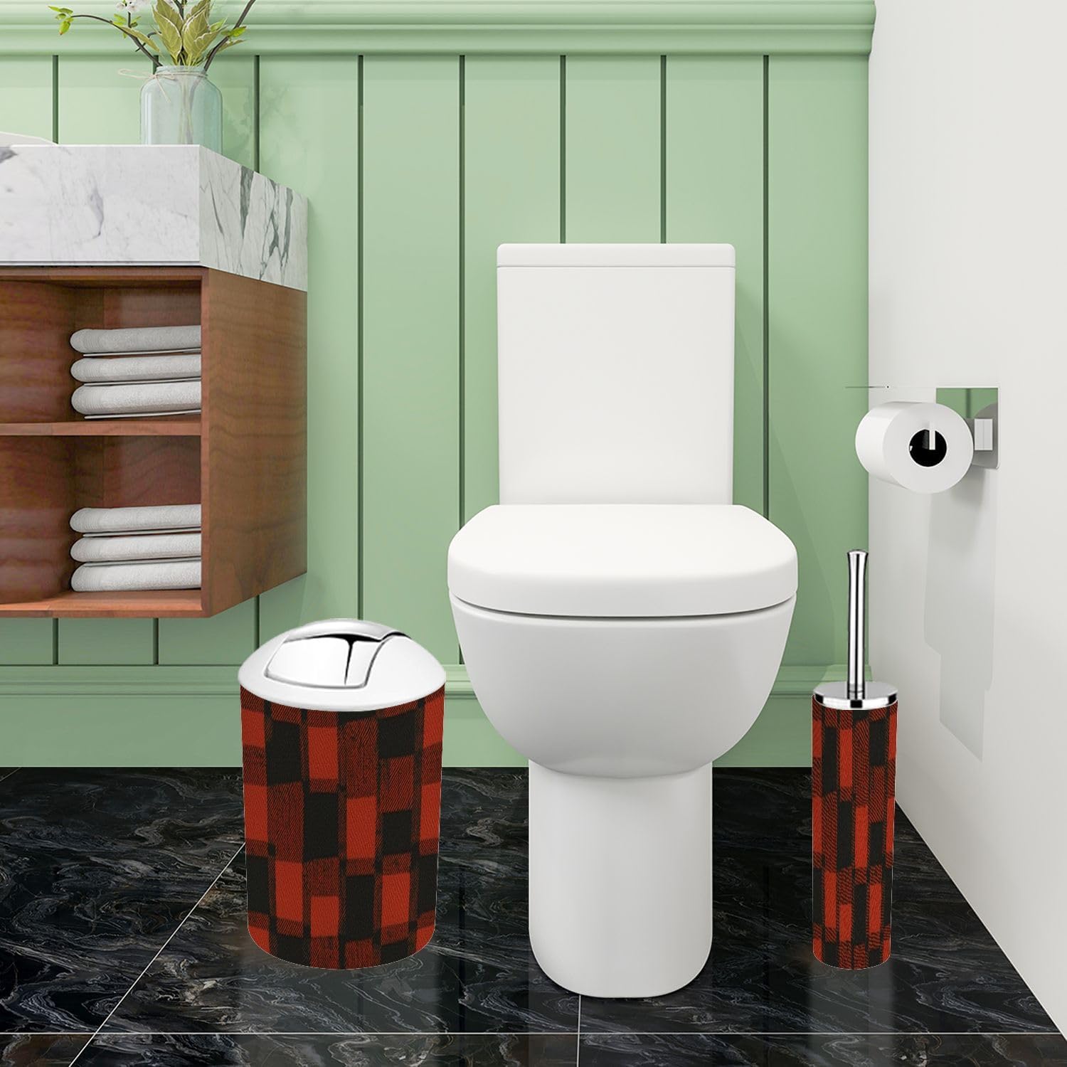TRANQDEHOM 6-Piece Boho Plaid Bathroom Accessory Set