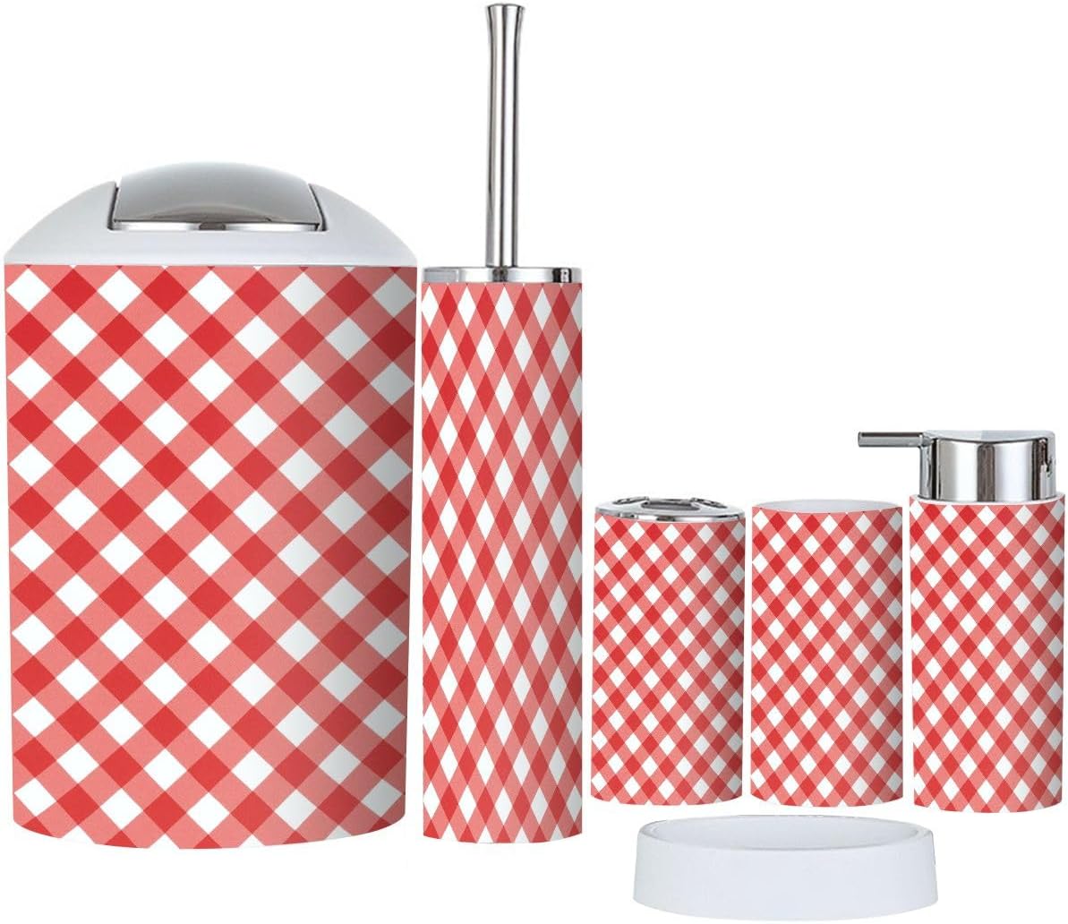 TRANQDEHOM 6-Piece Boho Gingham Bathroom Accessories Set