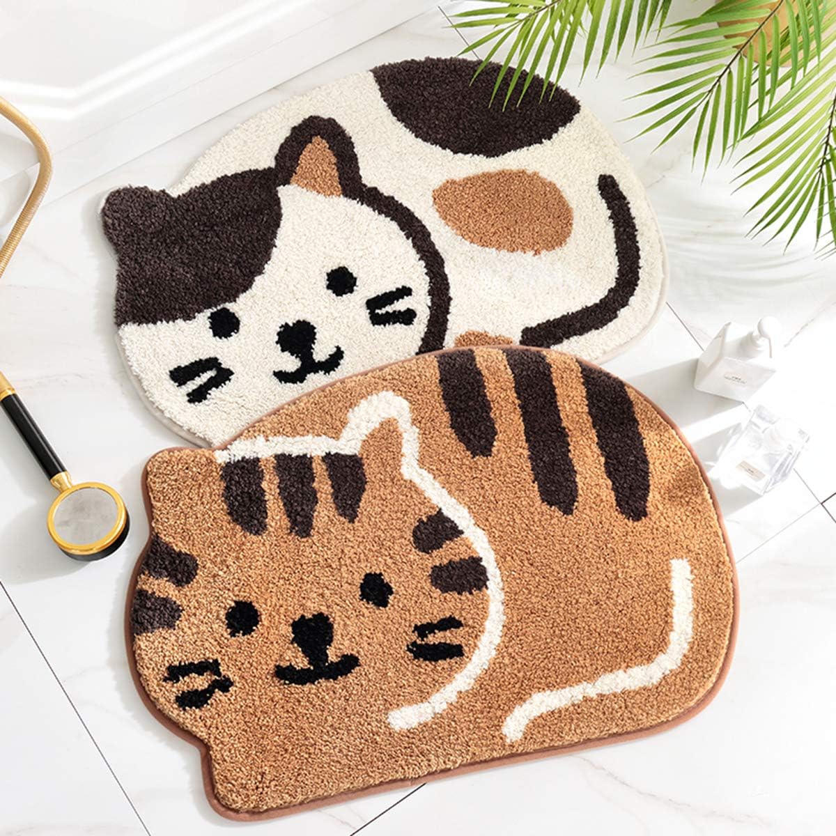 Ankah Adorable Cat Design Bath Mat 18 x 26 Khaki Non-Slip