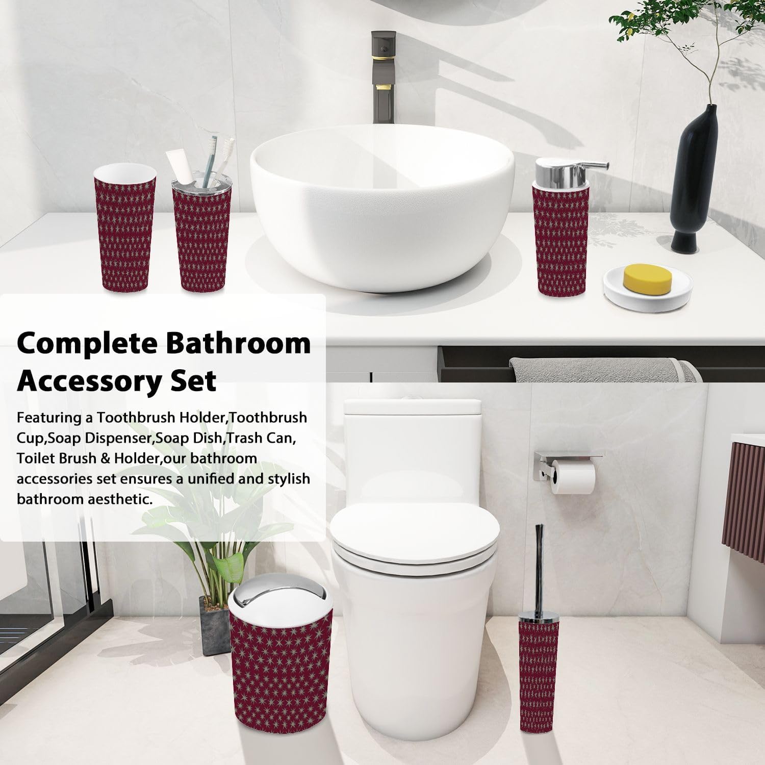 Boho Star Pattern 6-Piece Bathroom Accessory Set 1