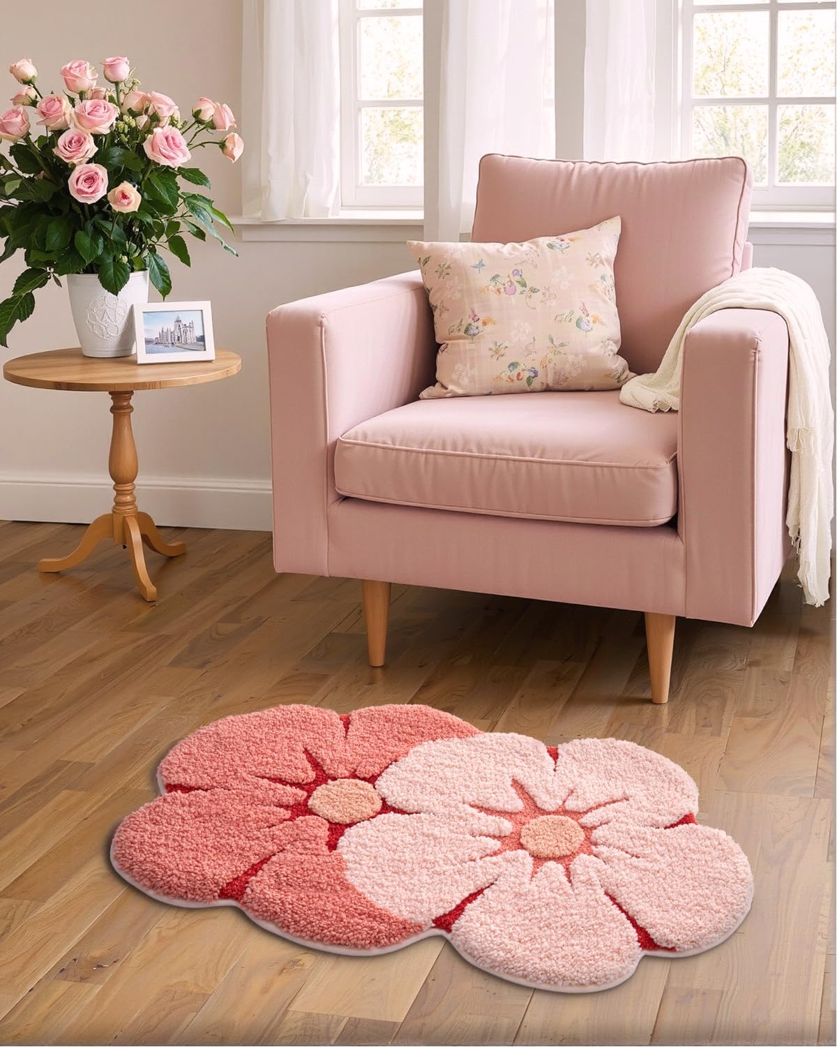 LUMI Flower Bath Rug Soft Plush Red 20x32 Non-Slip