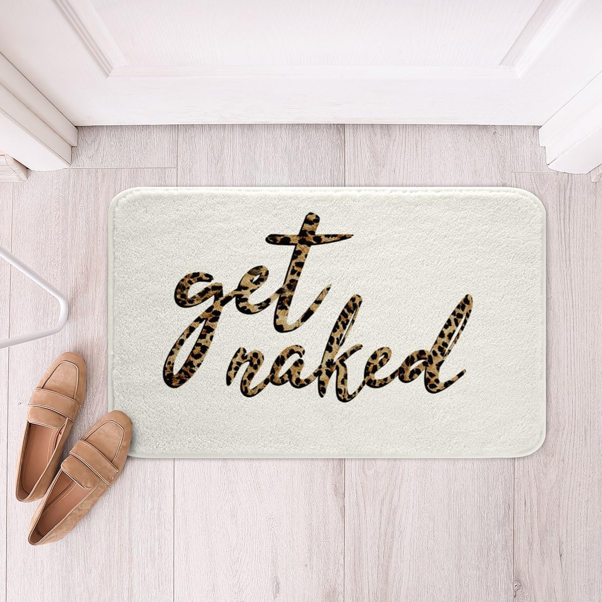 Homewish Get Naked Bath Rug Brown Leopard Print Non-Slip Mat for All