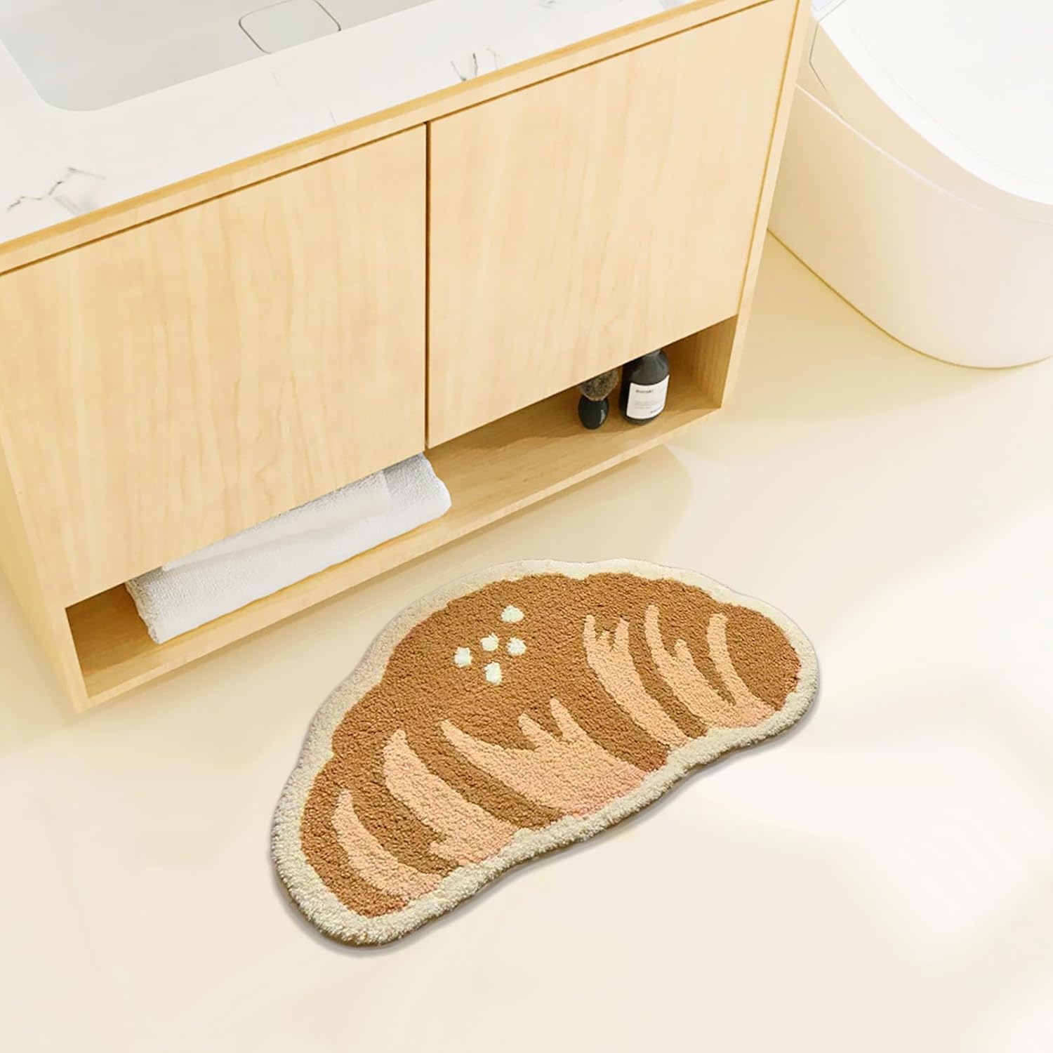 UKELER Funny Croissant Bath Rug Non-Slip Fluffy 2516
