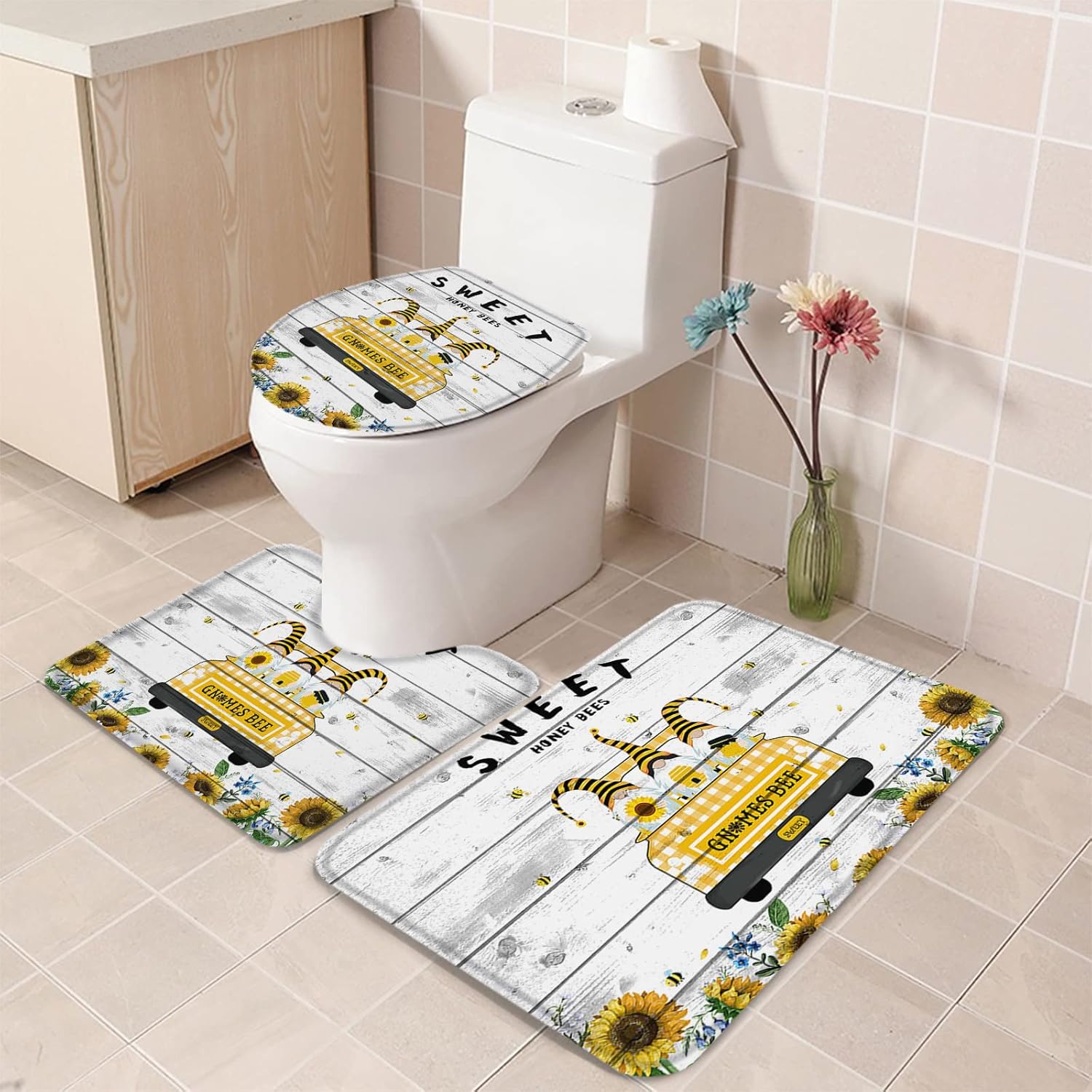 YESOF66 3 Piece Bathroom Rug Set Non-Slip