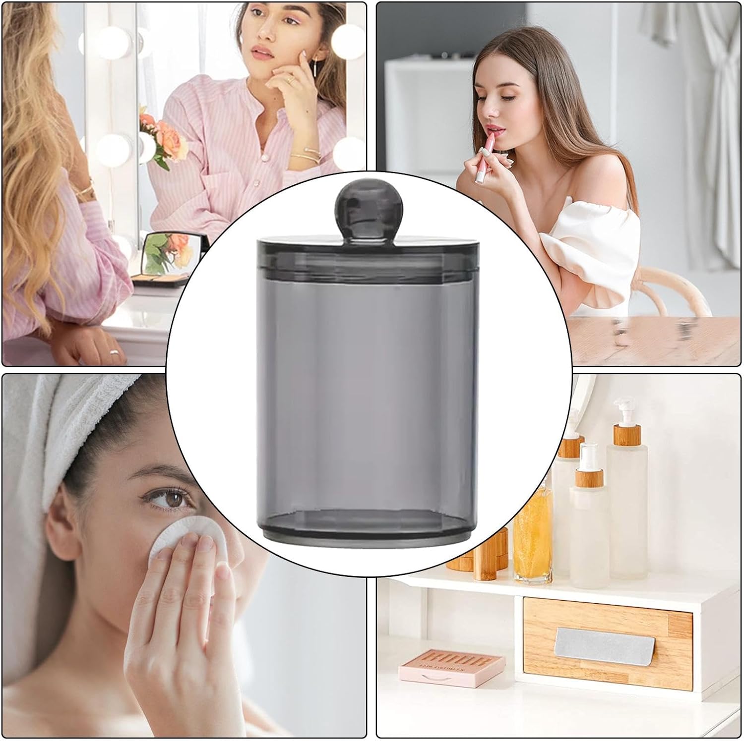 Cotton Swab Dispenser with Lid and Transparent Holder