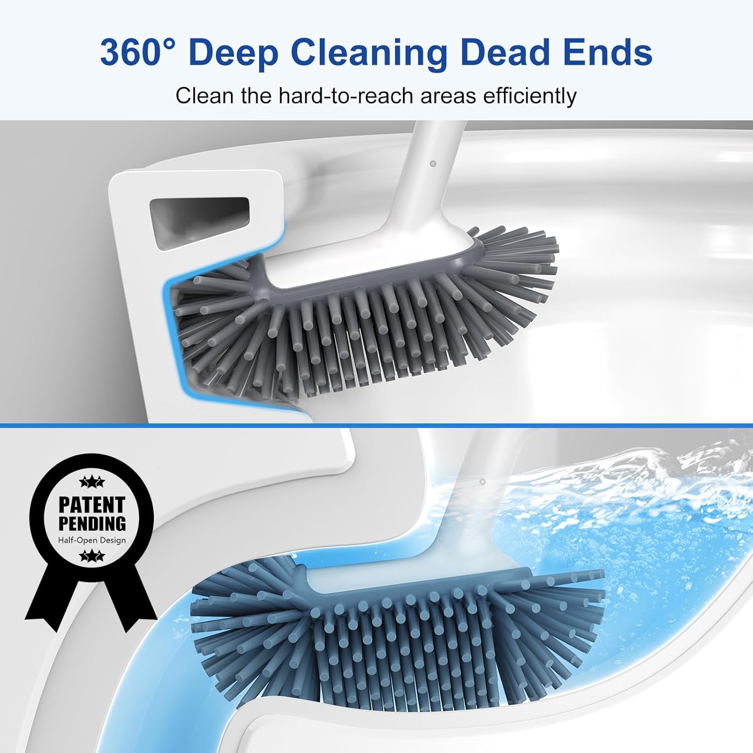 HAMITOR Toilet Brush Holder Set with Curved Bristles