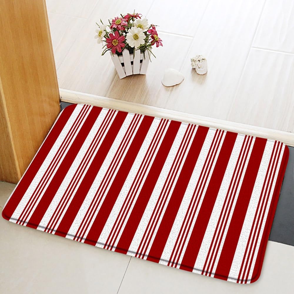 Red Striped Bath Mat 16x24 Inch Abstract Modern Geometric Design