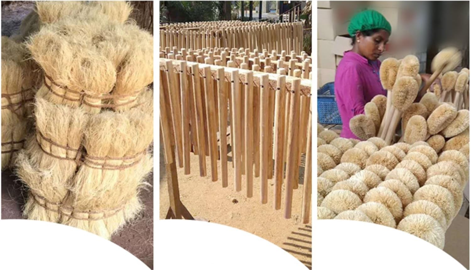 Qiny Toilet Brush 2 Pack Natural Coconut Fiber Beech Wood Handle