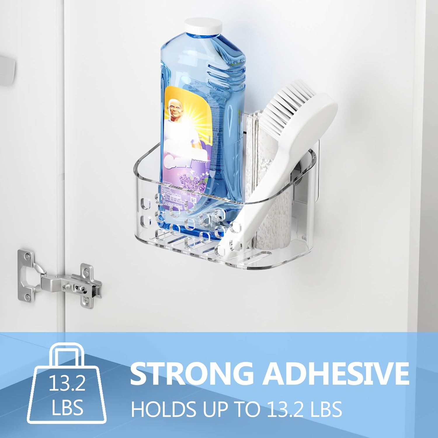 TZAMLI Wall Mounted Shower Organizer Clear Acrylic Storage Basket Self-Adhesive Shelf for Bathroom Kitchen Pantry
