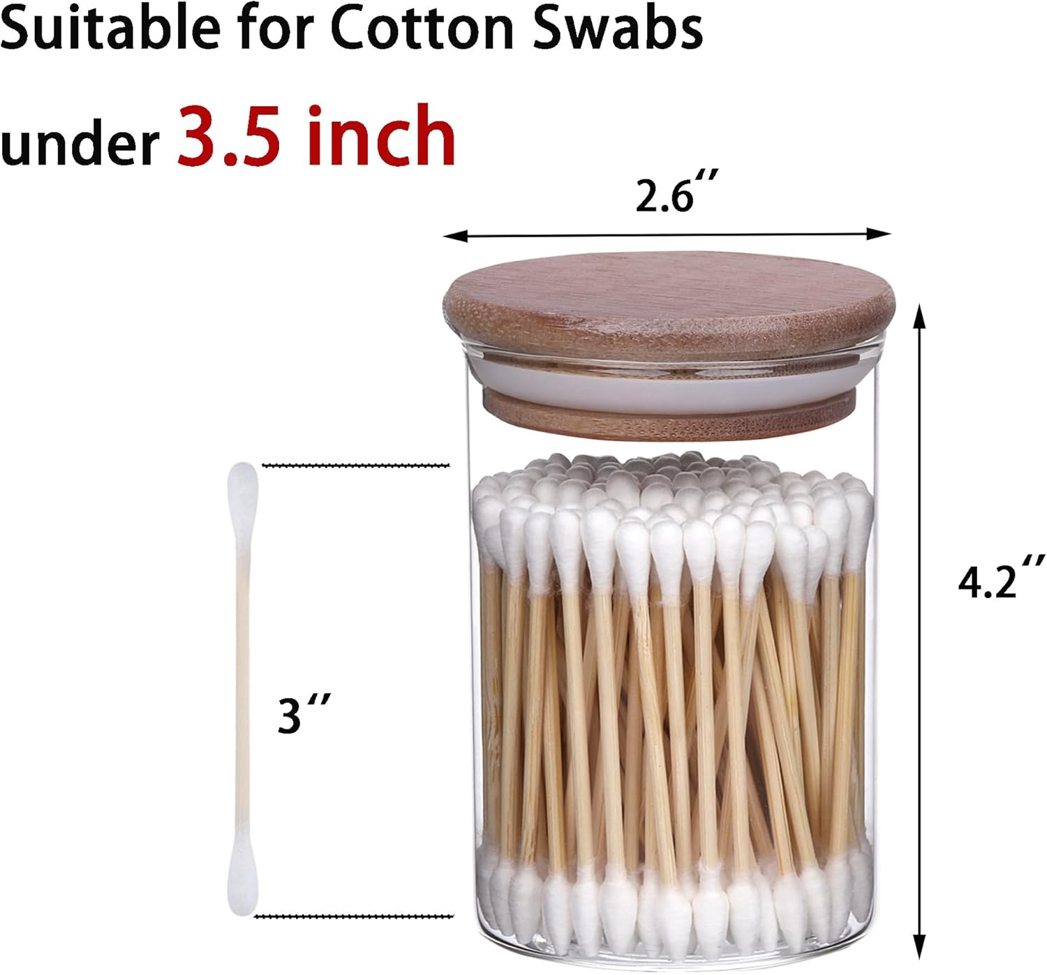 ZYIGYI 2 Pcs Glass Cotton Swabs Holder with Wood Lids
