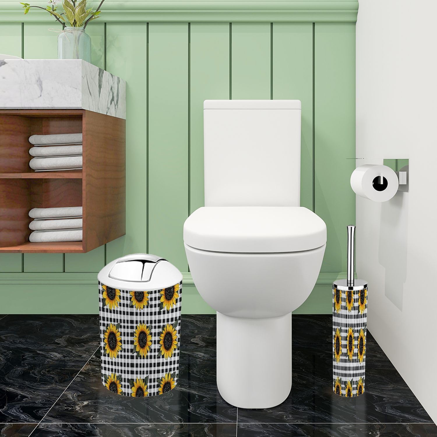 Boho Bright Sunflowers Bathroom Accessory Set 6 Piece 1