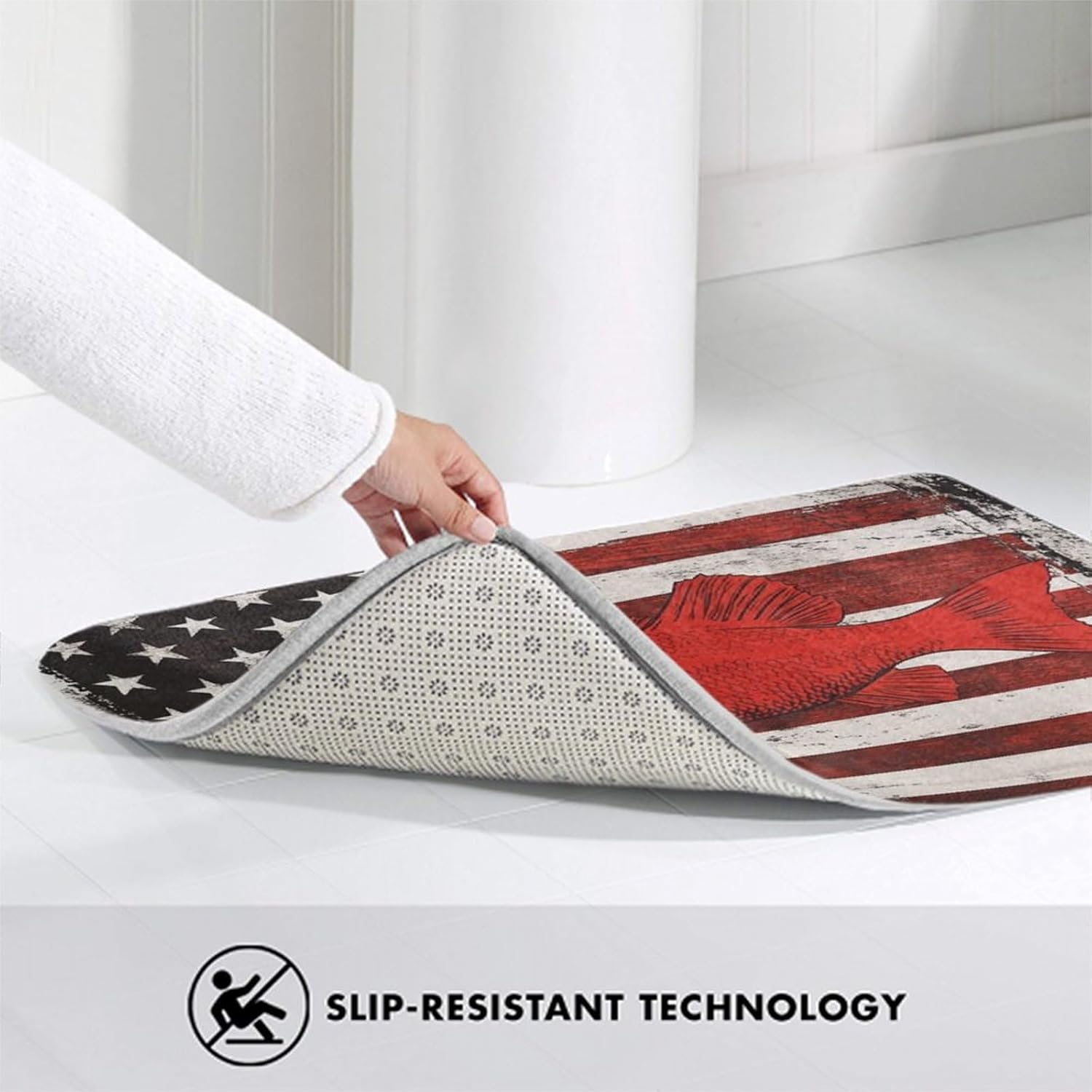 BoomDragon Non-Slip Bath Rug with Vintage American Flag Design