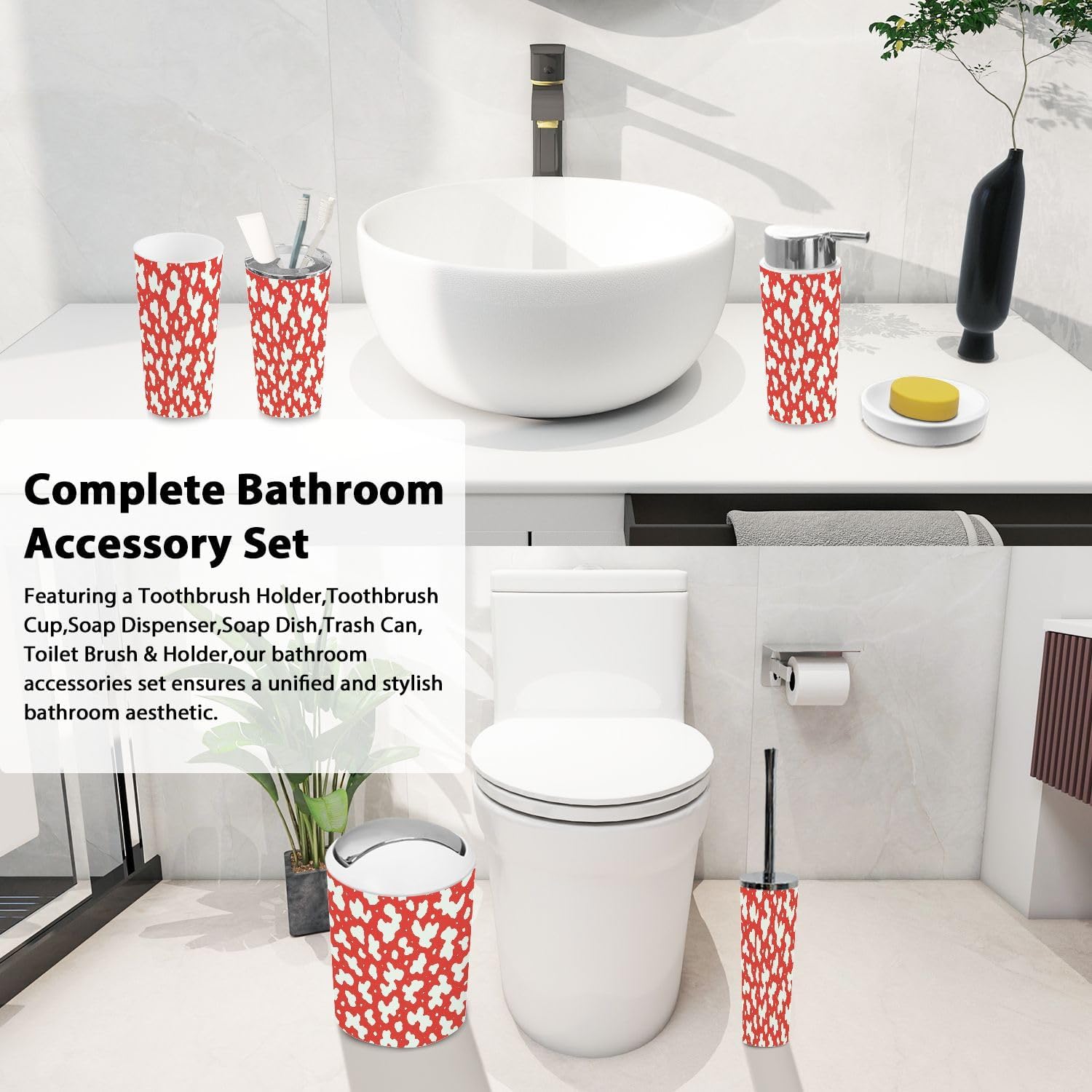 Boho Cow Skin Texture Bathroom Accessory Set 6 Piece