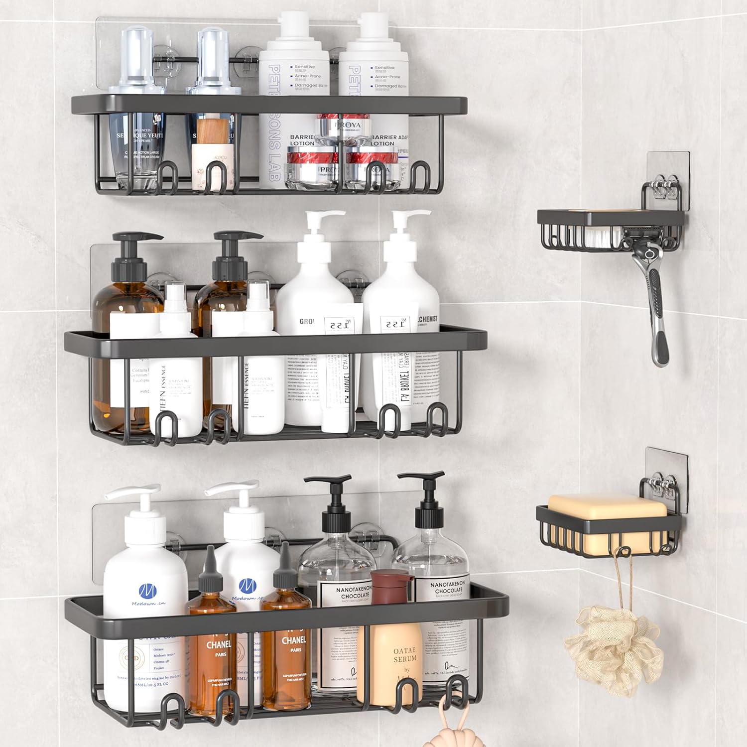 5-Pack Adhesive Shower Caddies with Rustproof Shelves