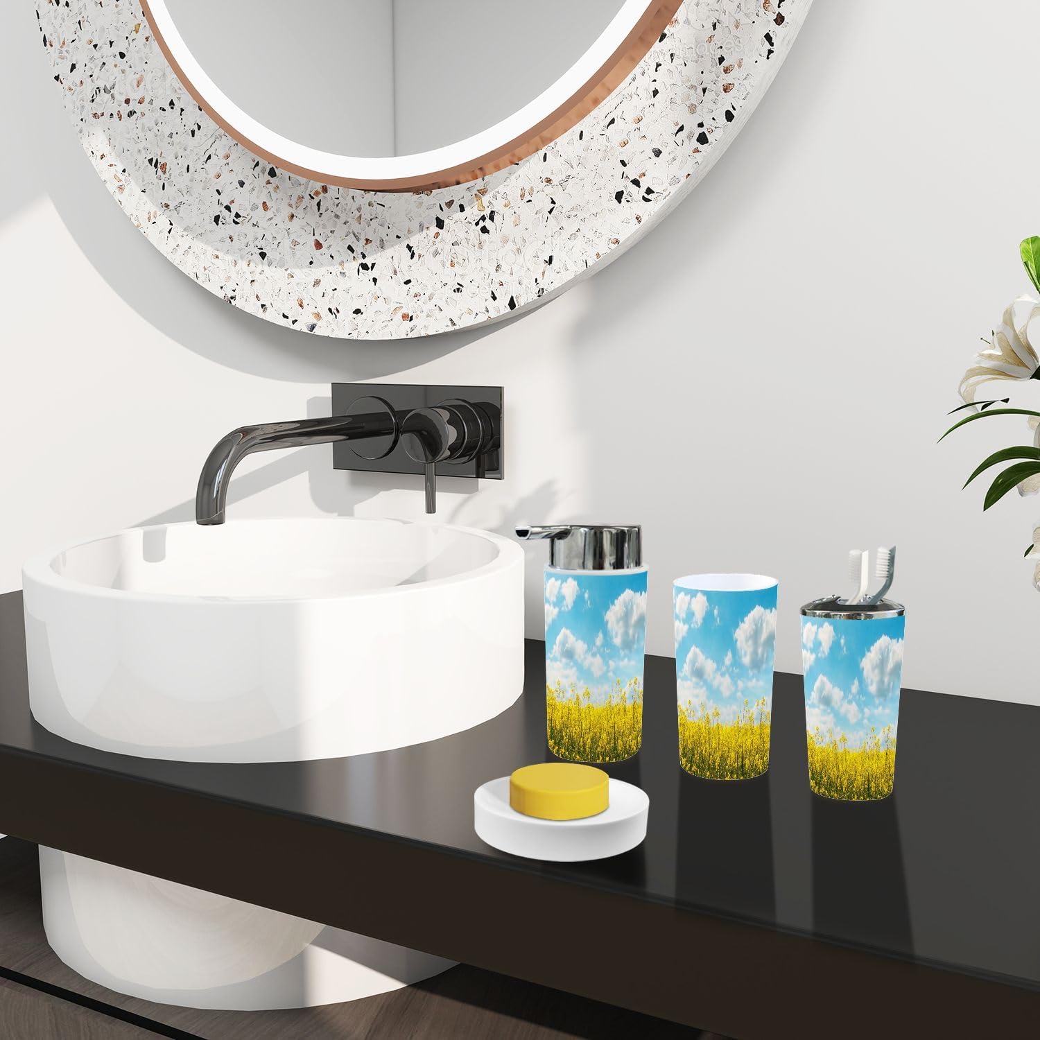 Boho Yellow Bath Accessory Set with 6 Pieces