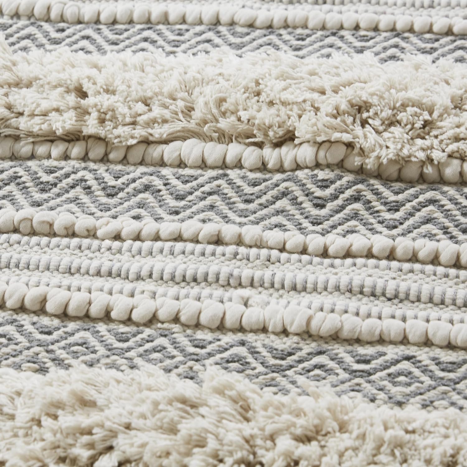 INKIVY Asher Bath Rug 20x32 Grey Shaggy Striped