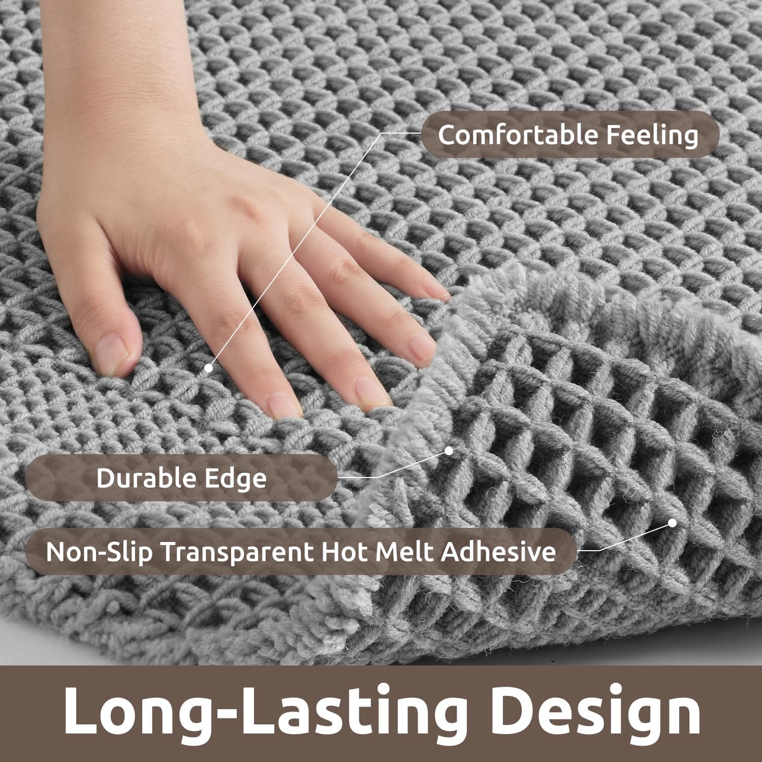 AMOAMI Waffle Bath Mat Non Slip Grey 18x30 1
