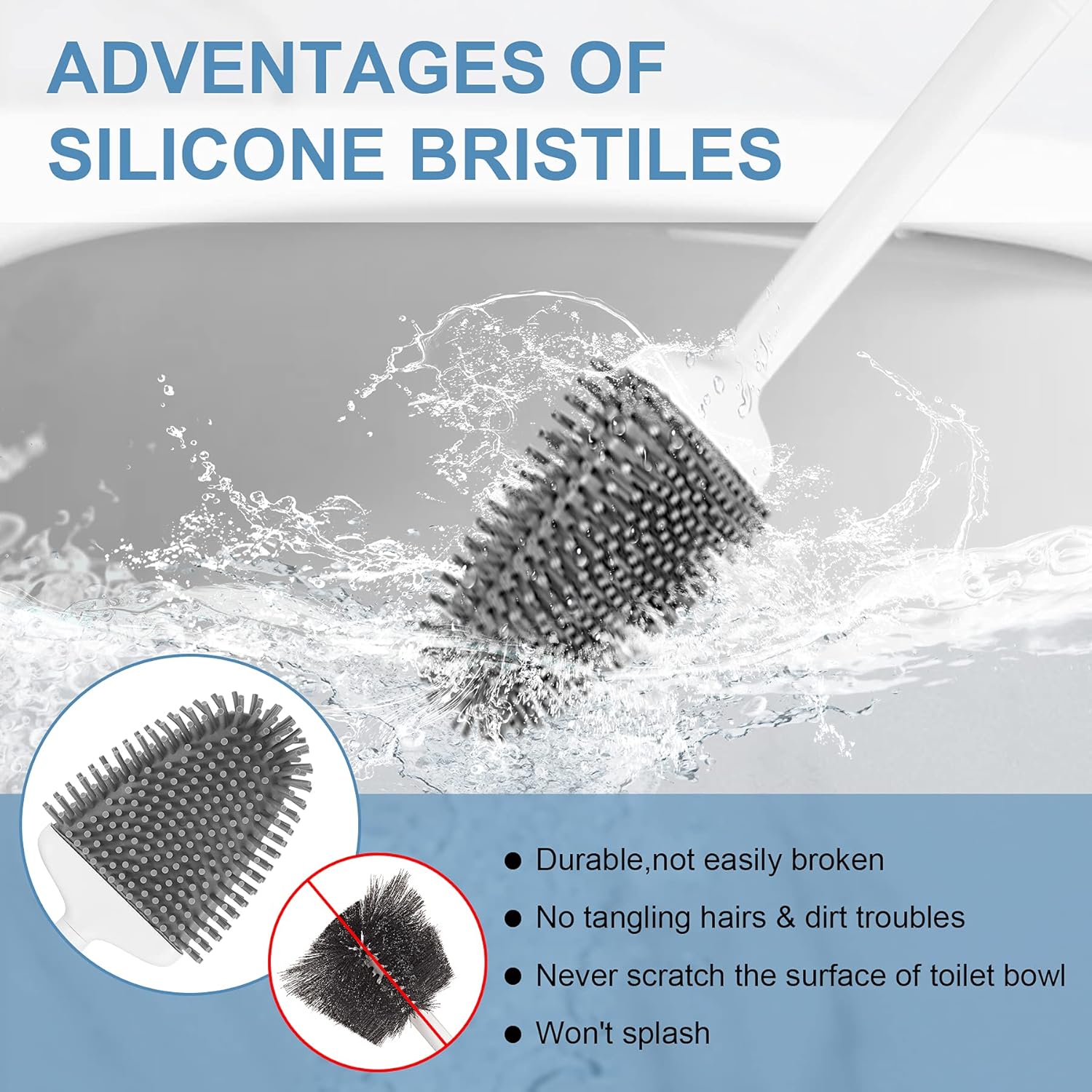 UBeesize Toilet Brush with Silicone Bristles and Quick-Drying Holder
