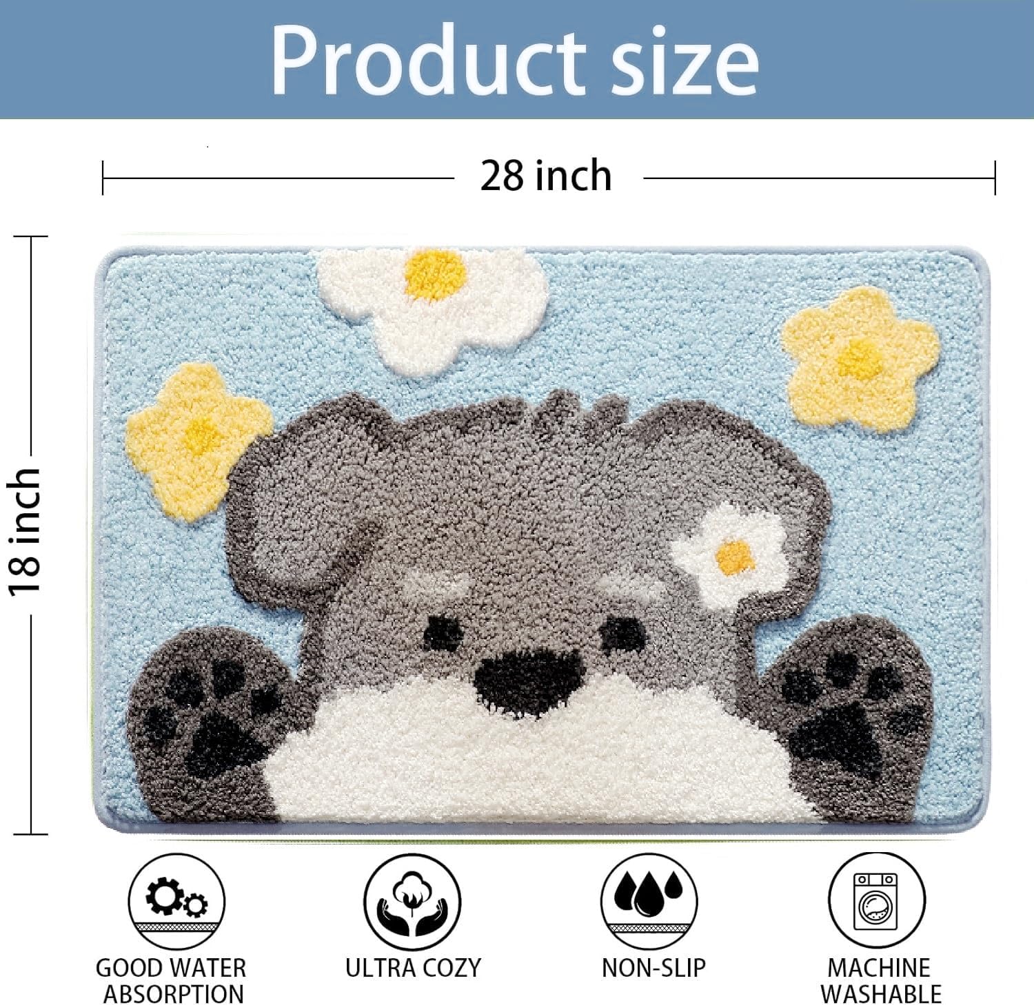 LORVOR Dog Bath Mat Soft Microfiber Non-Slip Floral Rug for Sink Shower Entryway