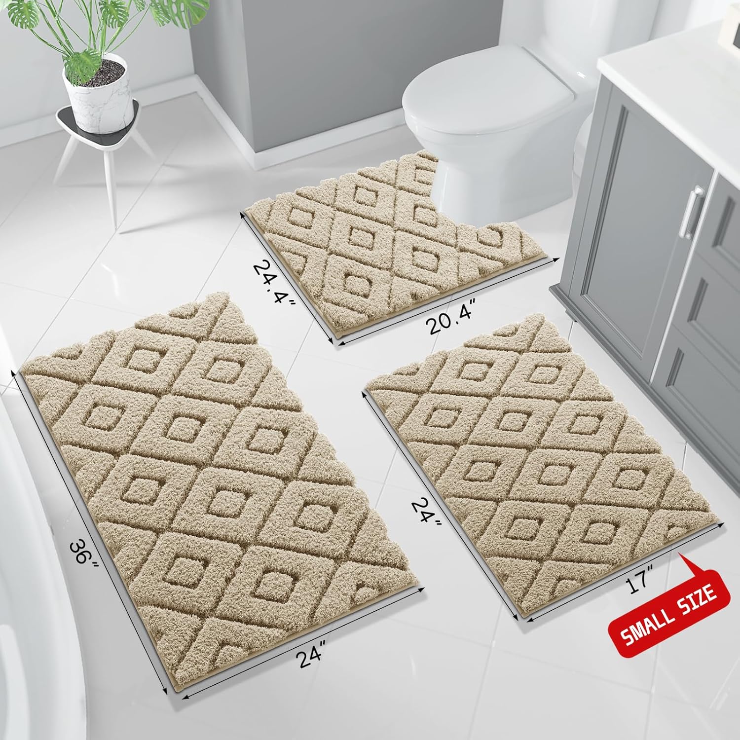 Yimobra Extra Soft Microfiber Bath Rug 36x24 Non Slip Beige