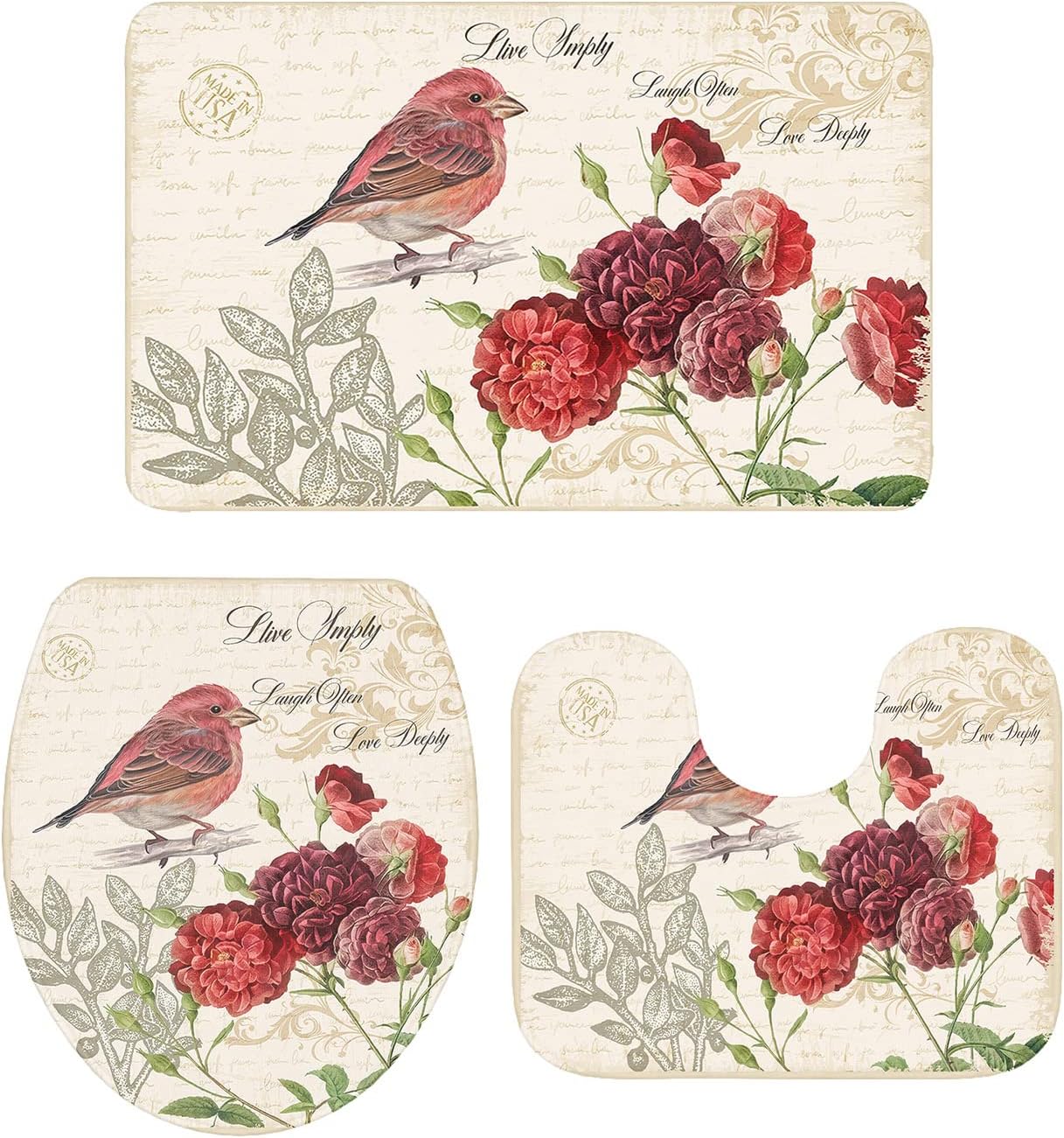 YESOF66 3 Piece Bathroom Rug Set with Non-Slip Padding