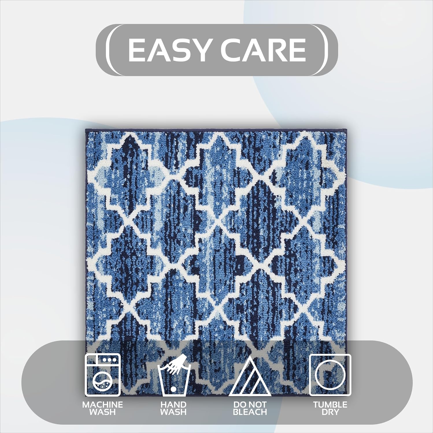 Better Trends Savio Blue Square Bath Mat - Non Slip Washable