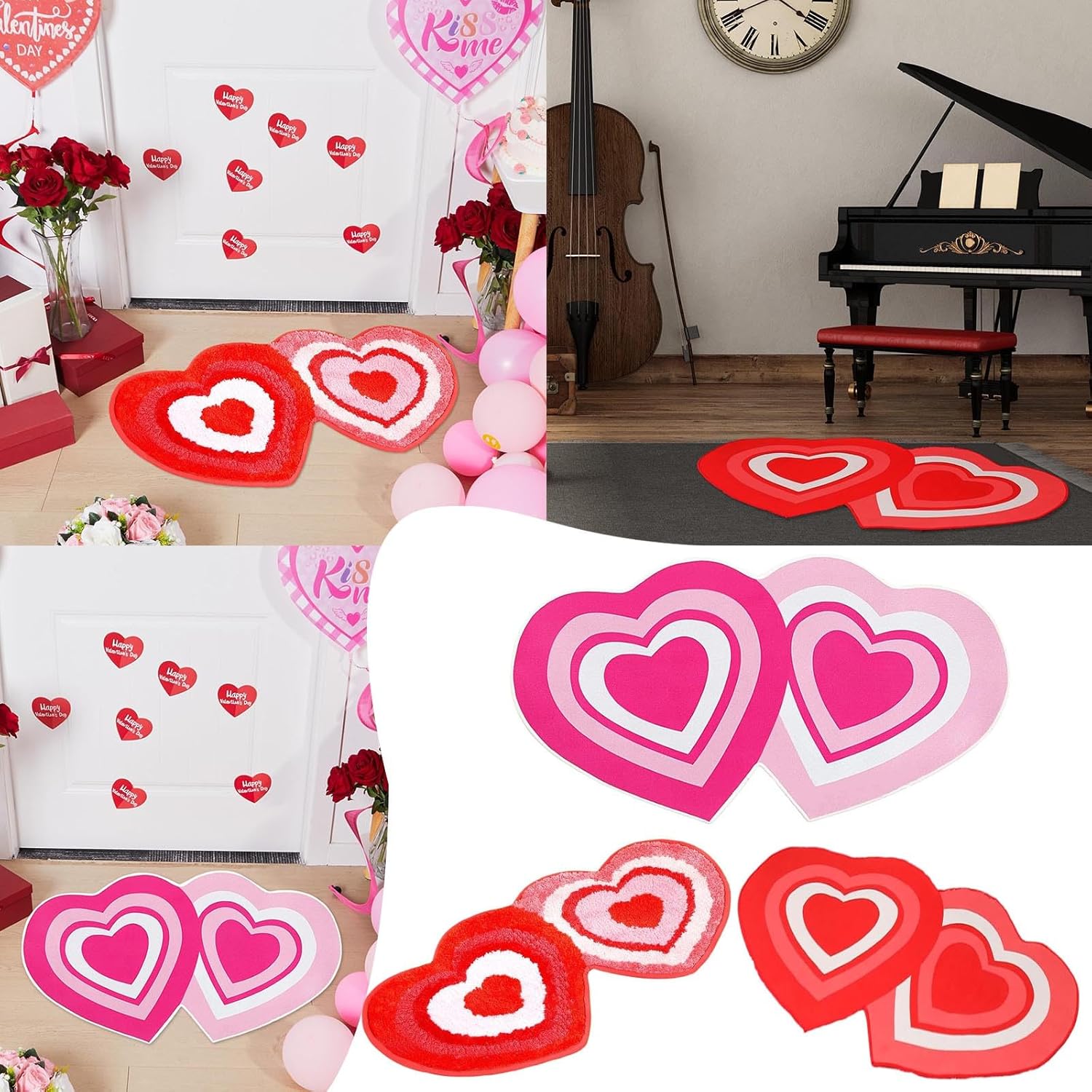 Valentines Day Heart Shaped Bath Mat - Pink Non Slip Cute Room Decor