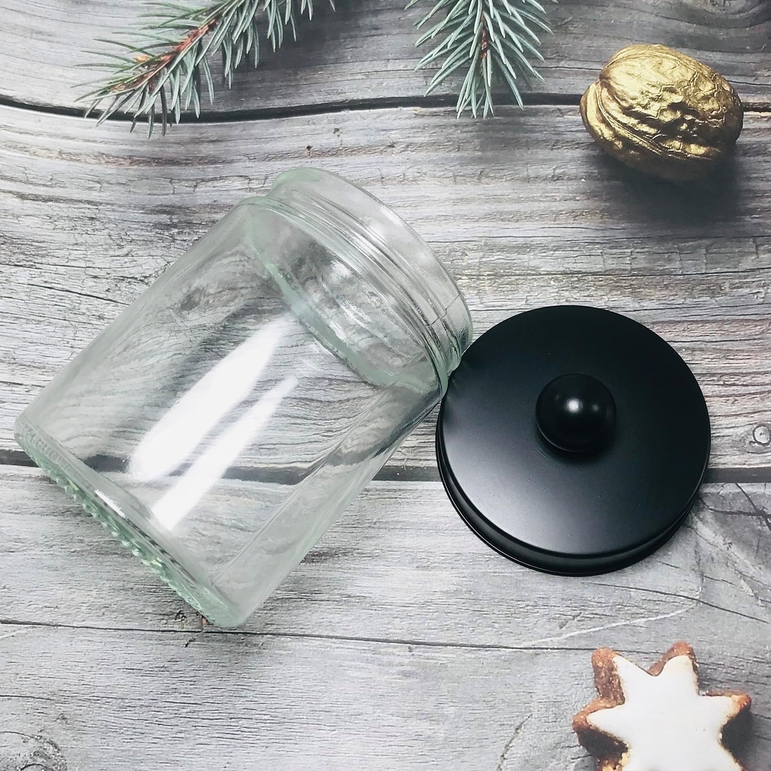 280ml Transparent Glass Jar with Black Lid Q-tip Dispenser Holder