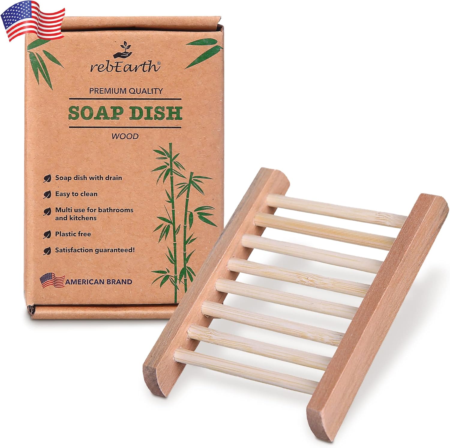 rebEarth Bamboo Soap Bar Holder Square Tray