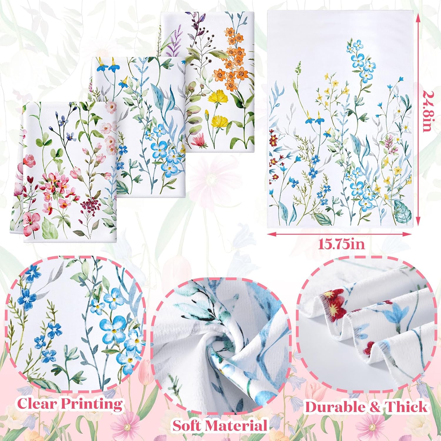 Newwiee 7 Pcs Flower Bathroom Set with Mats and Towels