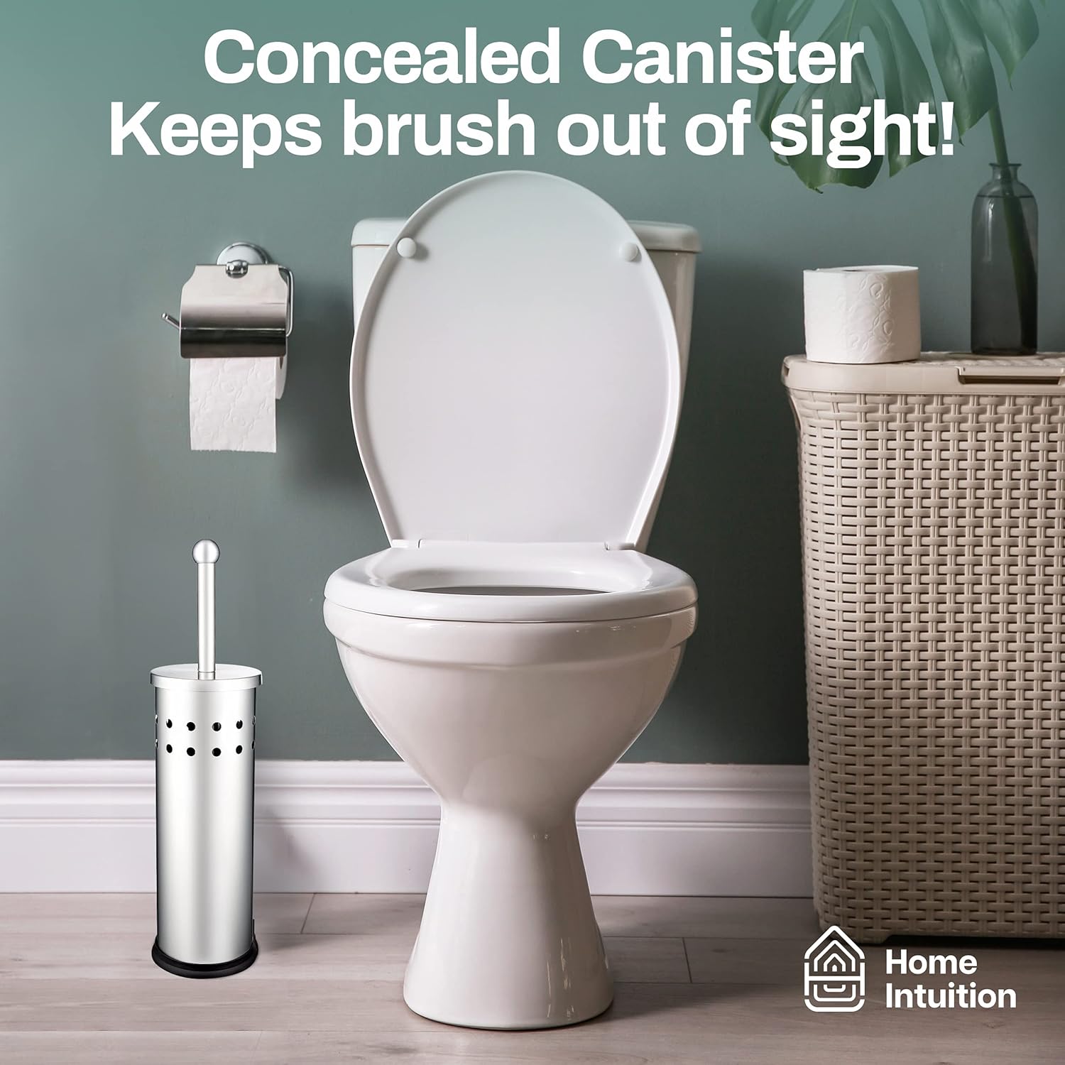 Home Intuition Modern Brushed Stainless Steel Toilet Brush Holder Set 2 Pack
