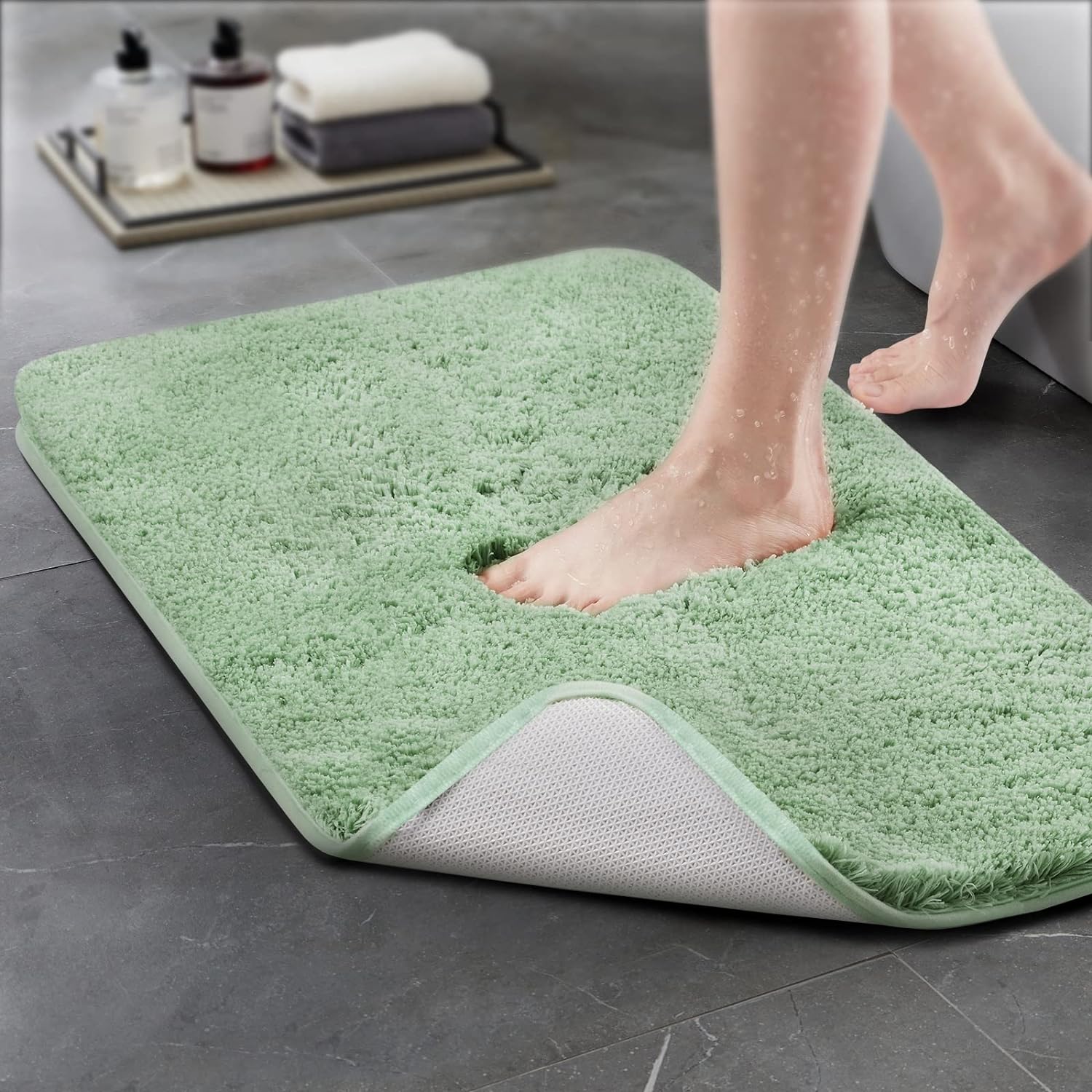 TECHMILLY Super Soft Shaggy Bath Rug 24x36 Sage