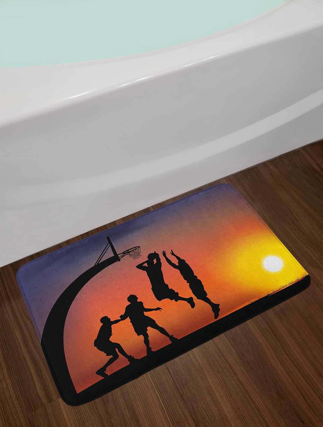 Ambesonne Teen Room Bath Mat with Sunset Basketball Print