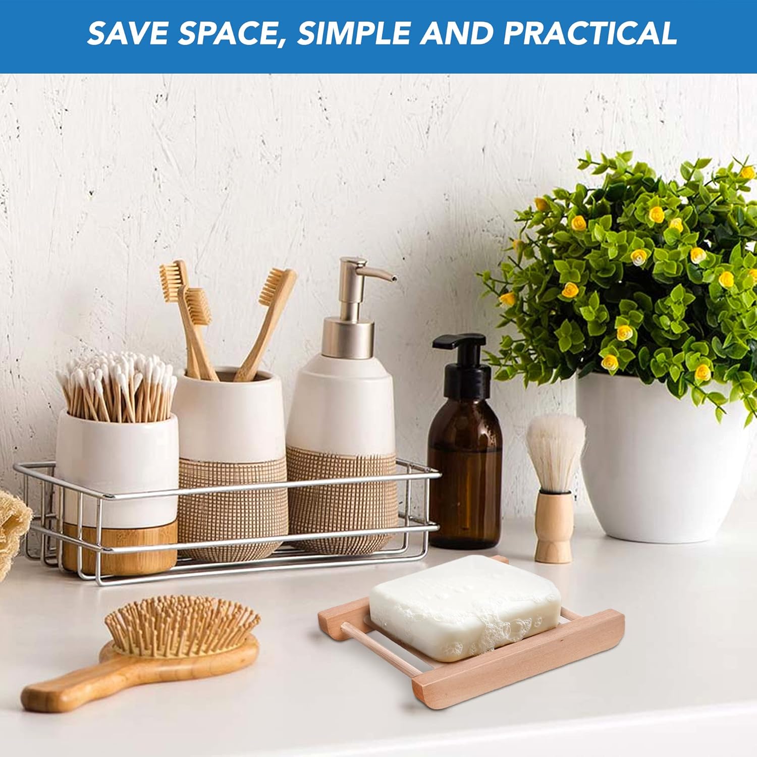 rebEarth Bamboo Soap Bar Holder Square Tray