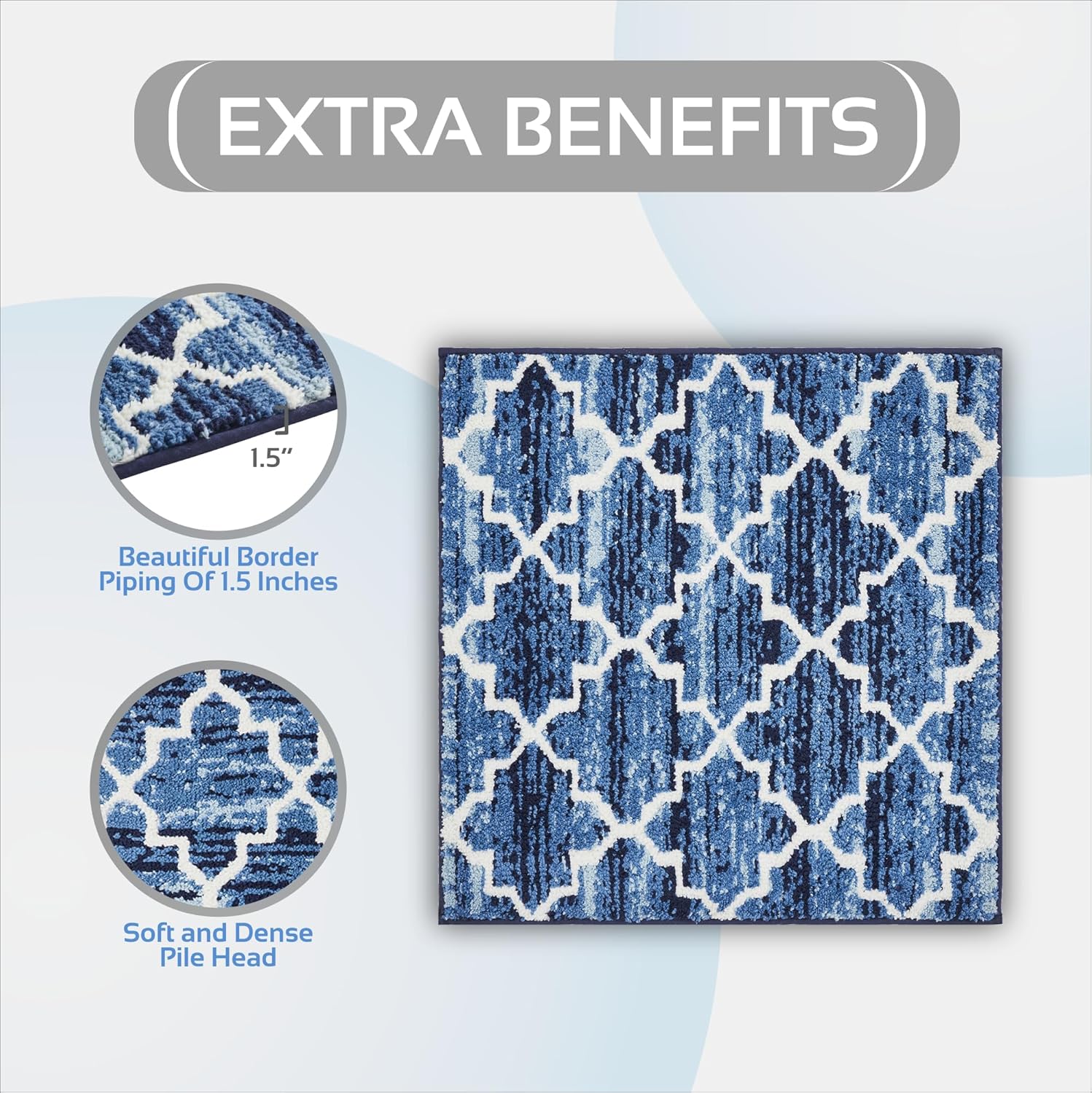 Better Trends Savio Blue Square Bath Mat - Non Slip Washable