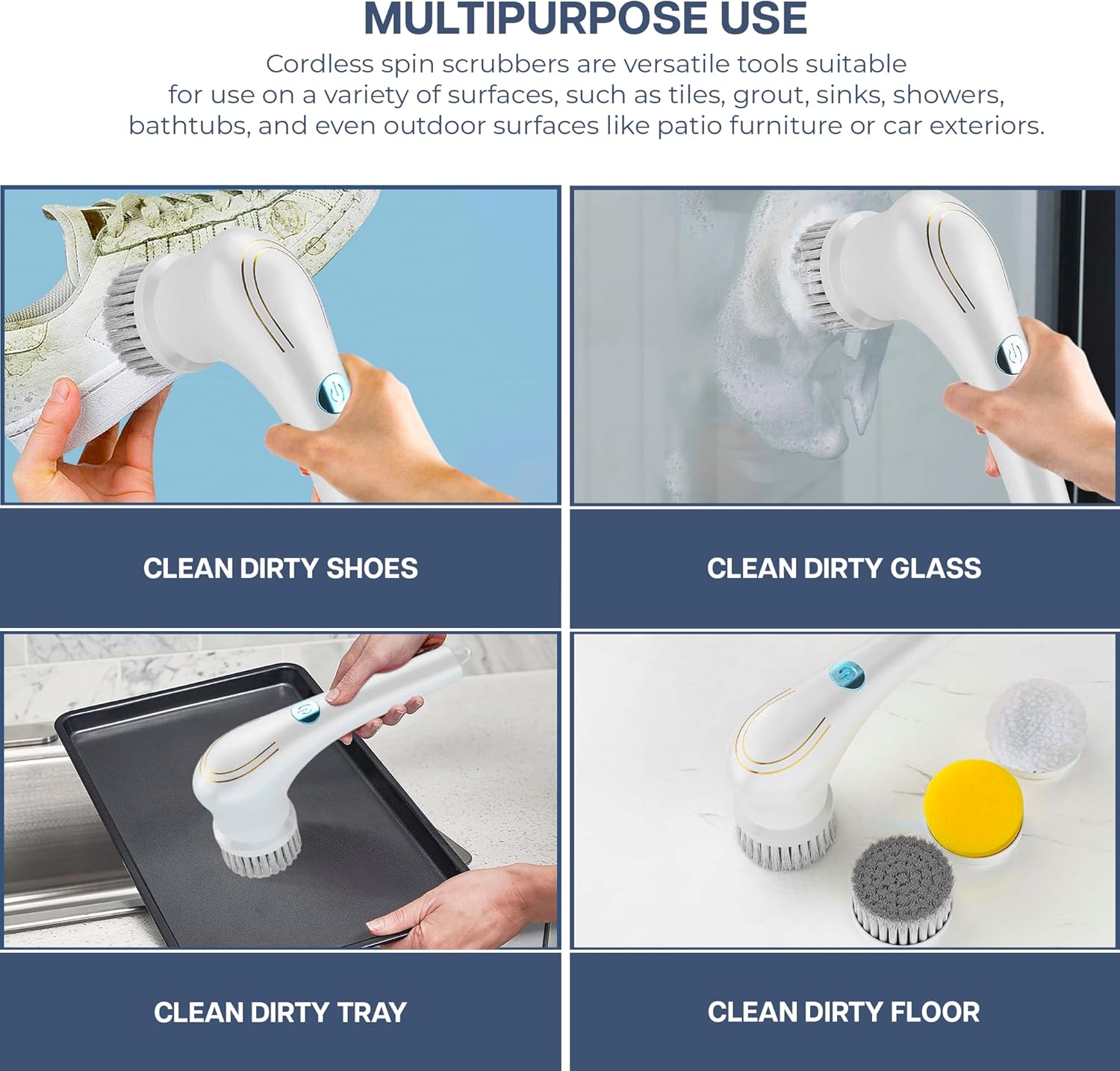 ZZ LIFE 5-in-1 Electric Scrubber with 5 Replaceable Heads