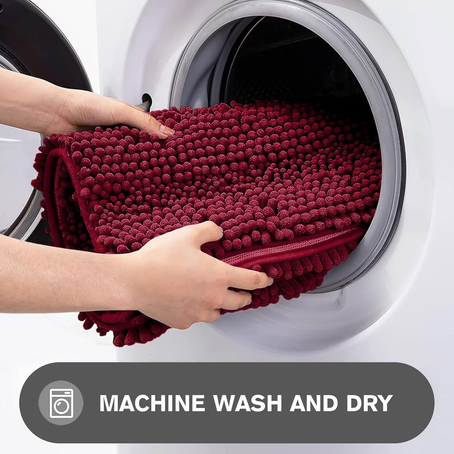 PureSwan 12x12 Small Bathroom Rug Thick Soft Chenille Non Slip Washable Absorbent Burgundy