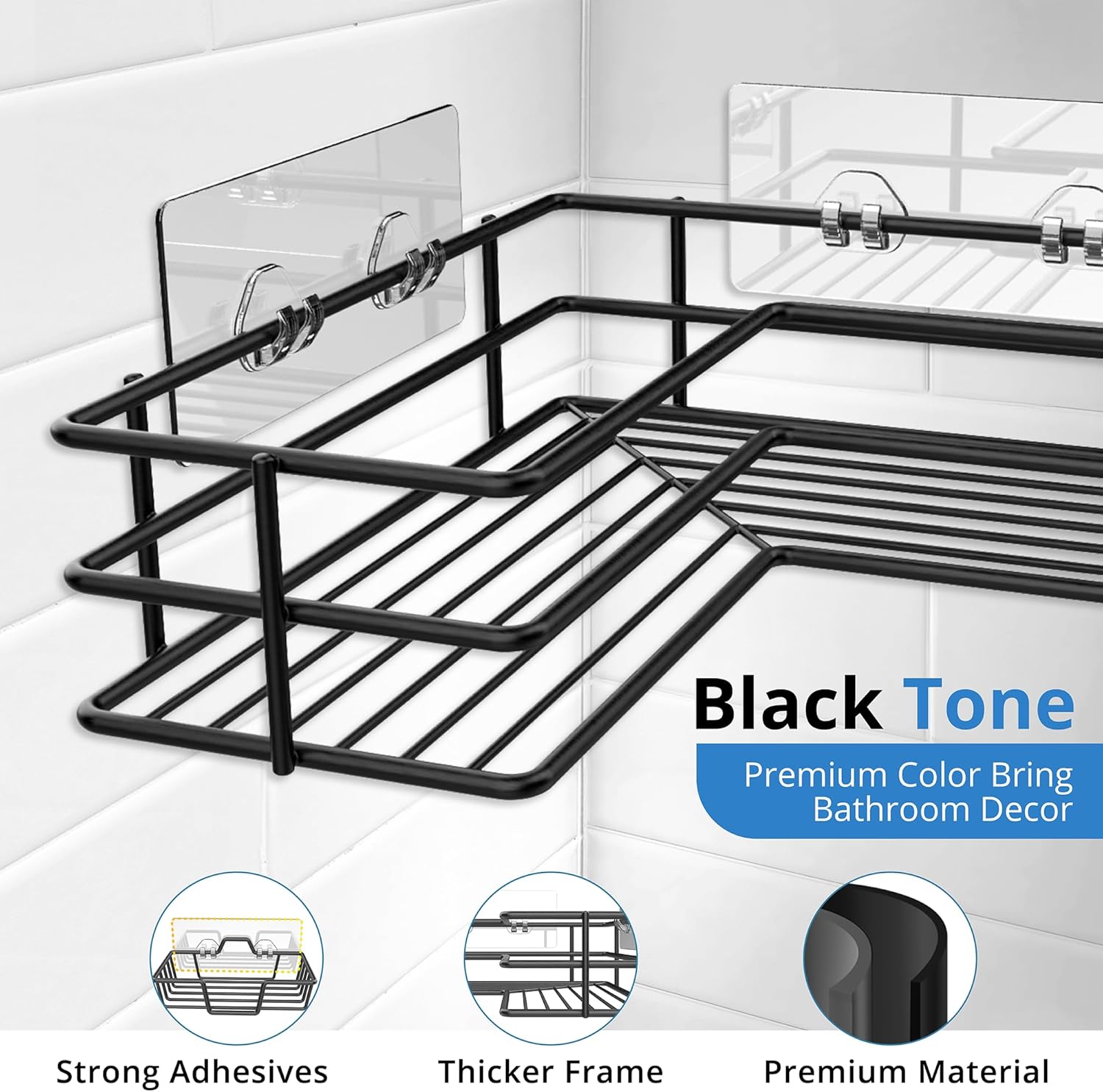 Innoshopp Corner Shower Caddy 3 Pack with 4 Hooks and Soap Holder