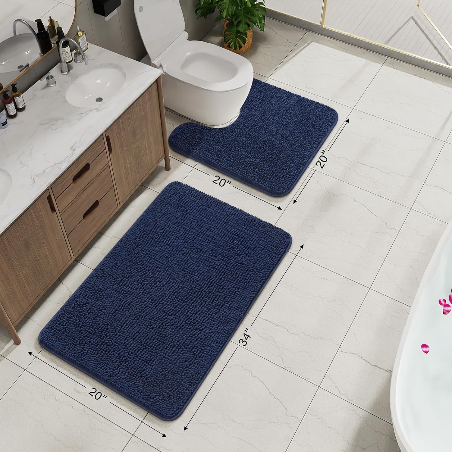 AROGAN 2 Piece Bath Rug Set - Navy Blue